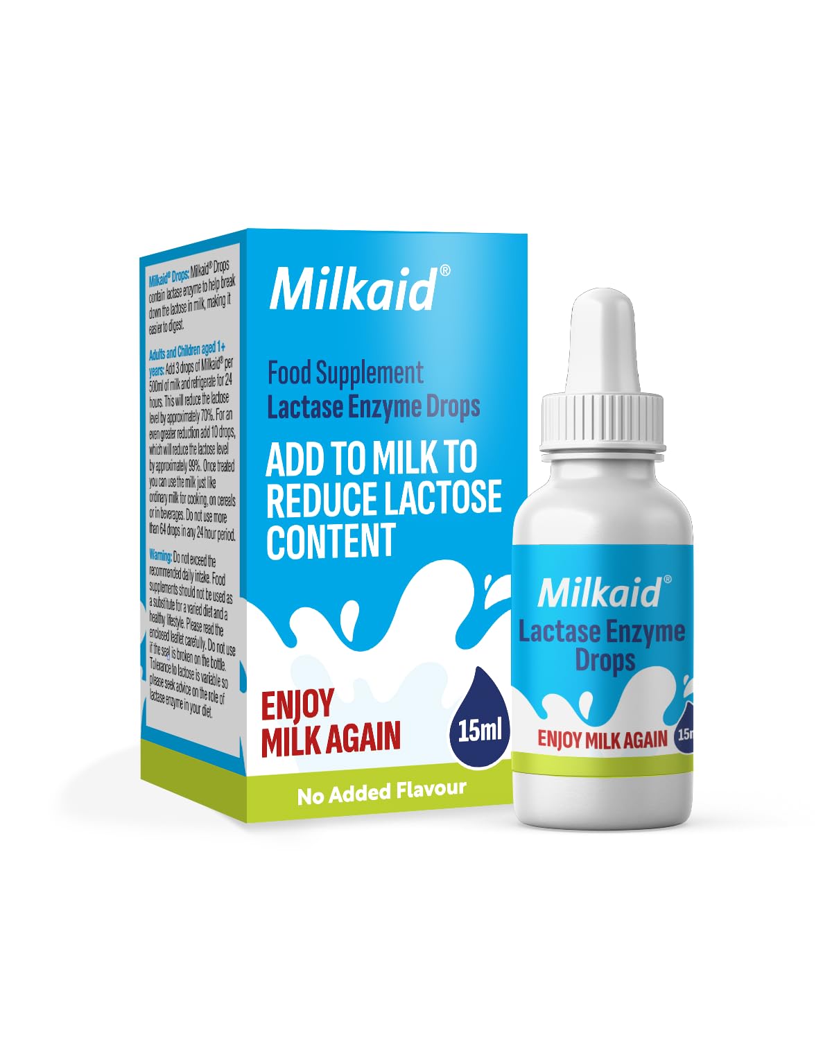 Milkaid Gotas Lactasa en envase práctico para digestión de lactosa