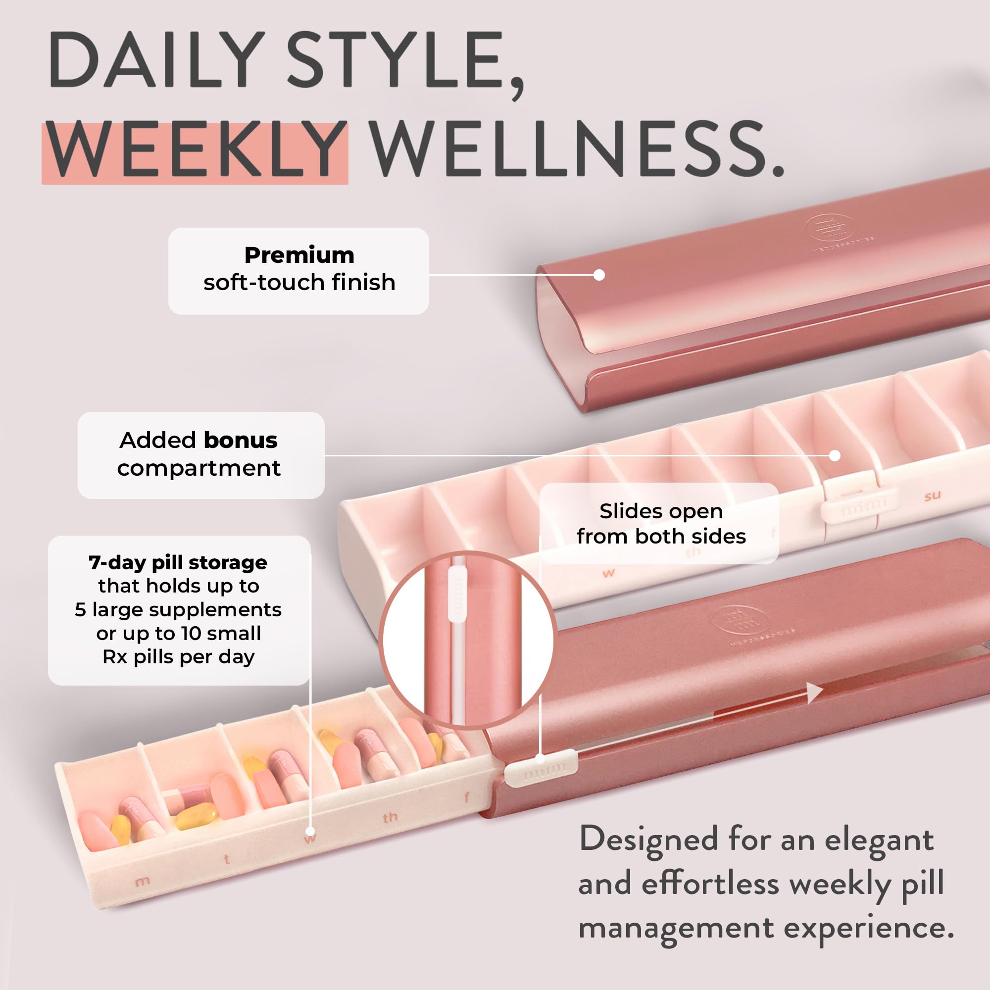 Mimi Medcessories Pretty Pill Box Set, talla compacta ideal para bolsos y bolsillos.