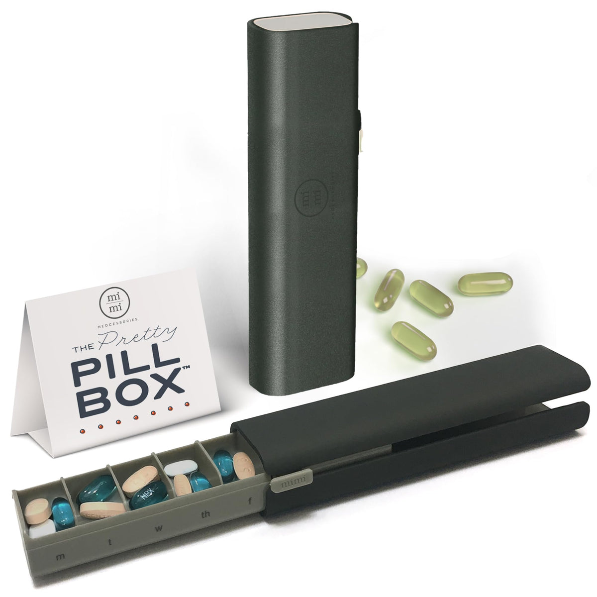 Mimi Medcessories Pretty Pill Box Set, uso diario elegante para vitaminas y suplementos.