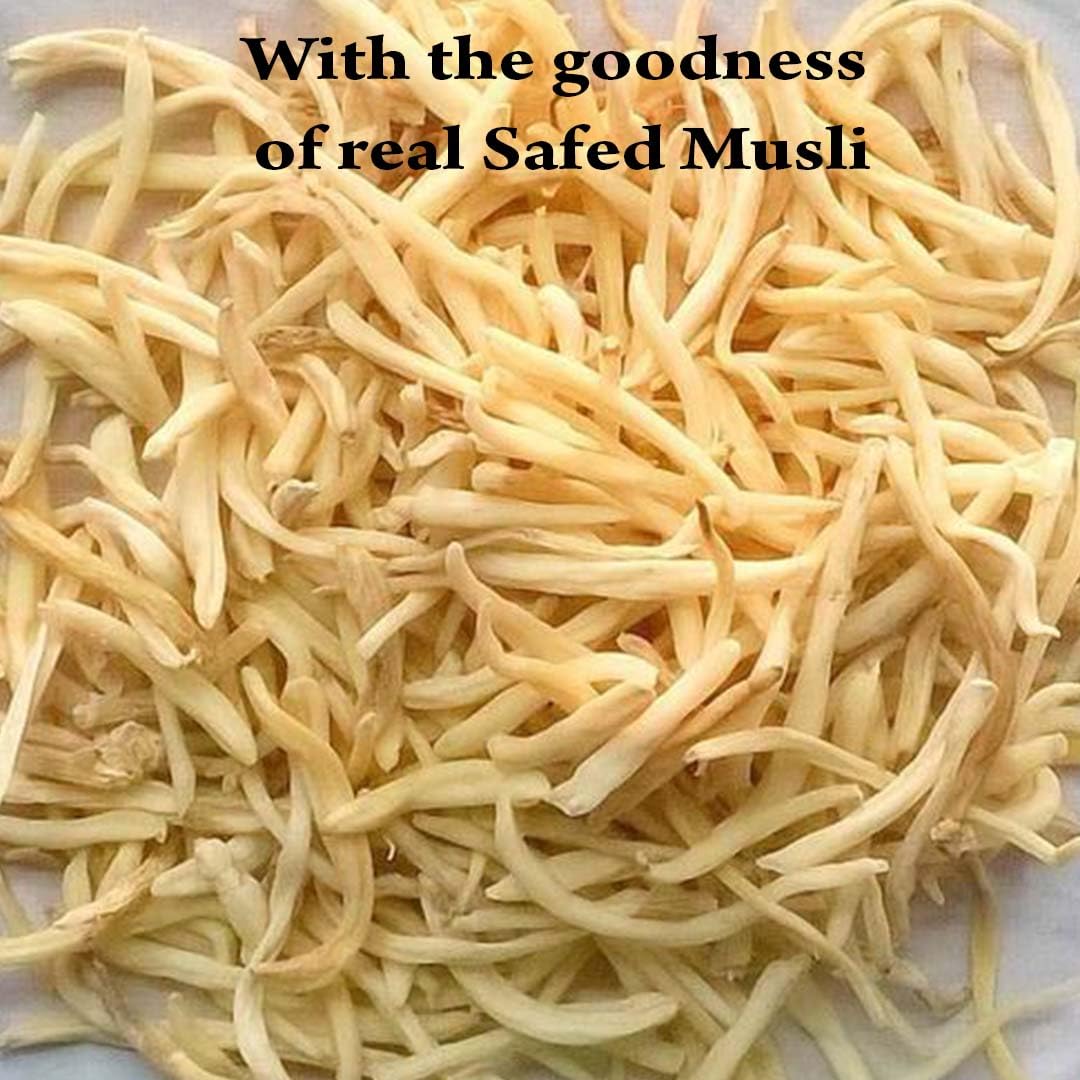 Minature Safed Musli: empaque frontal destacando ingredientes naturales.