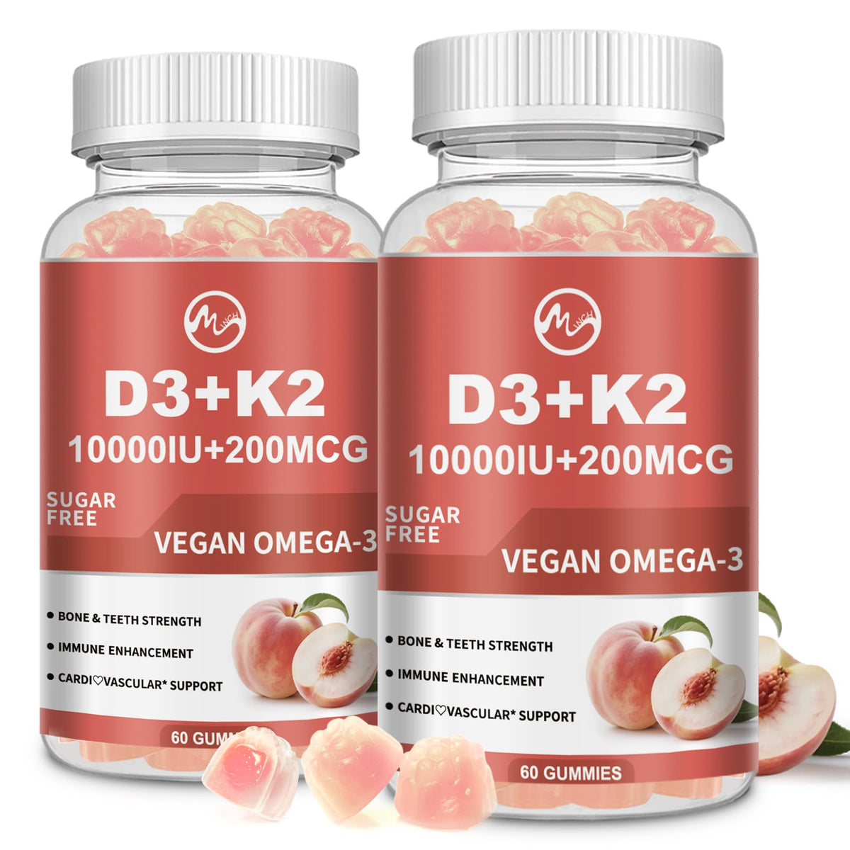 Gomitas M inch D3 K2 en caja para apoyo de huesos y dientes.