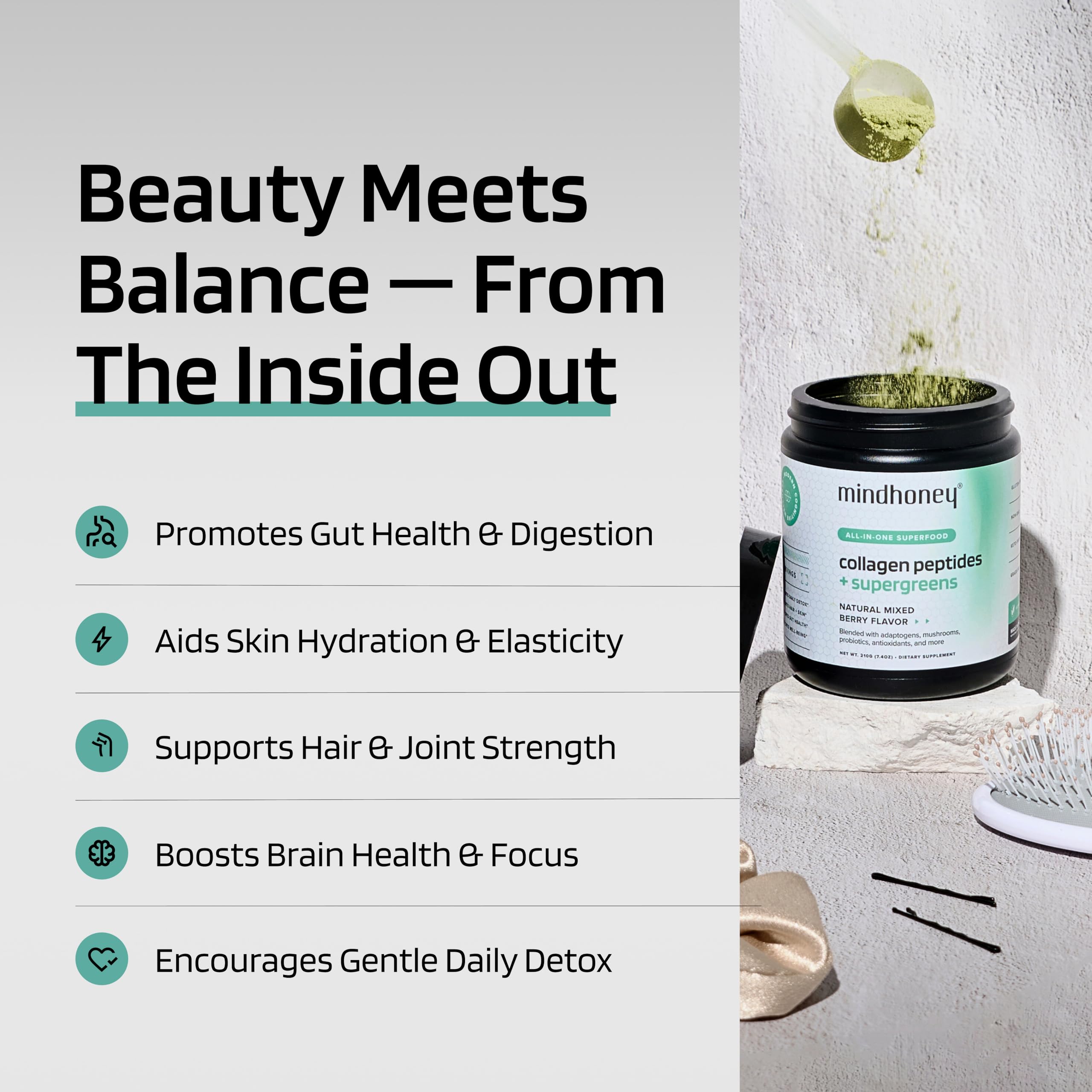 MINDHONEY Frasco de probióticos, apoyo a la digestión y microbioma.