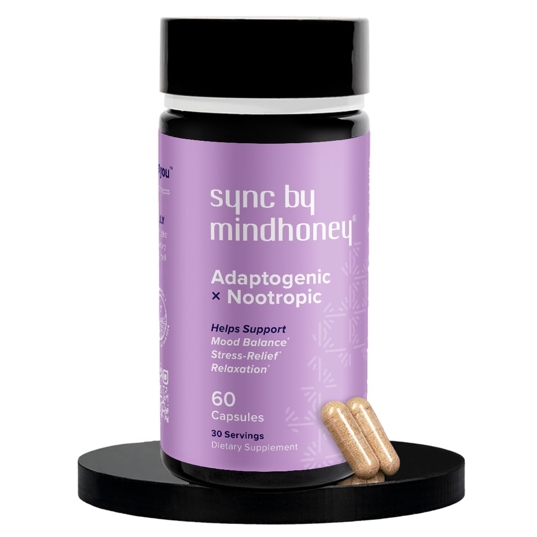 MINDHONEY Sync: botella de cápsulas para apoyo diario del estado de ánimo y relajación