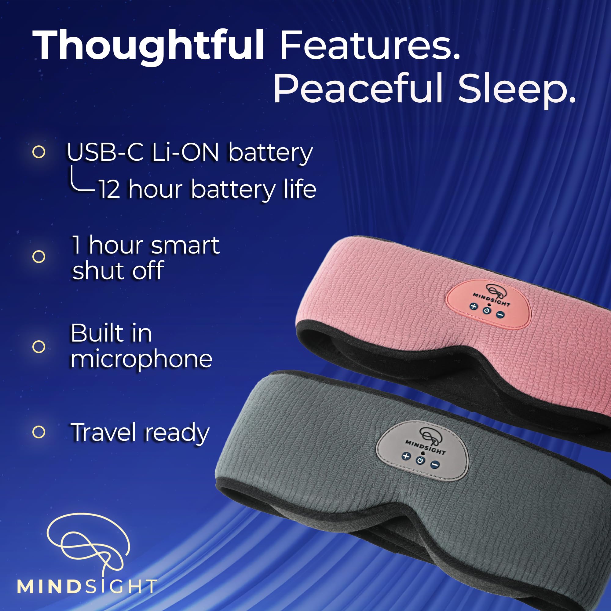 Mindsight DriftBand: carga USB-C de larga duración para viajes.