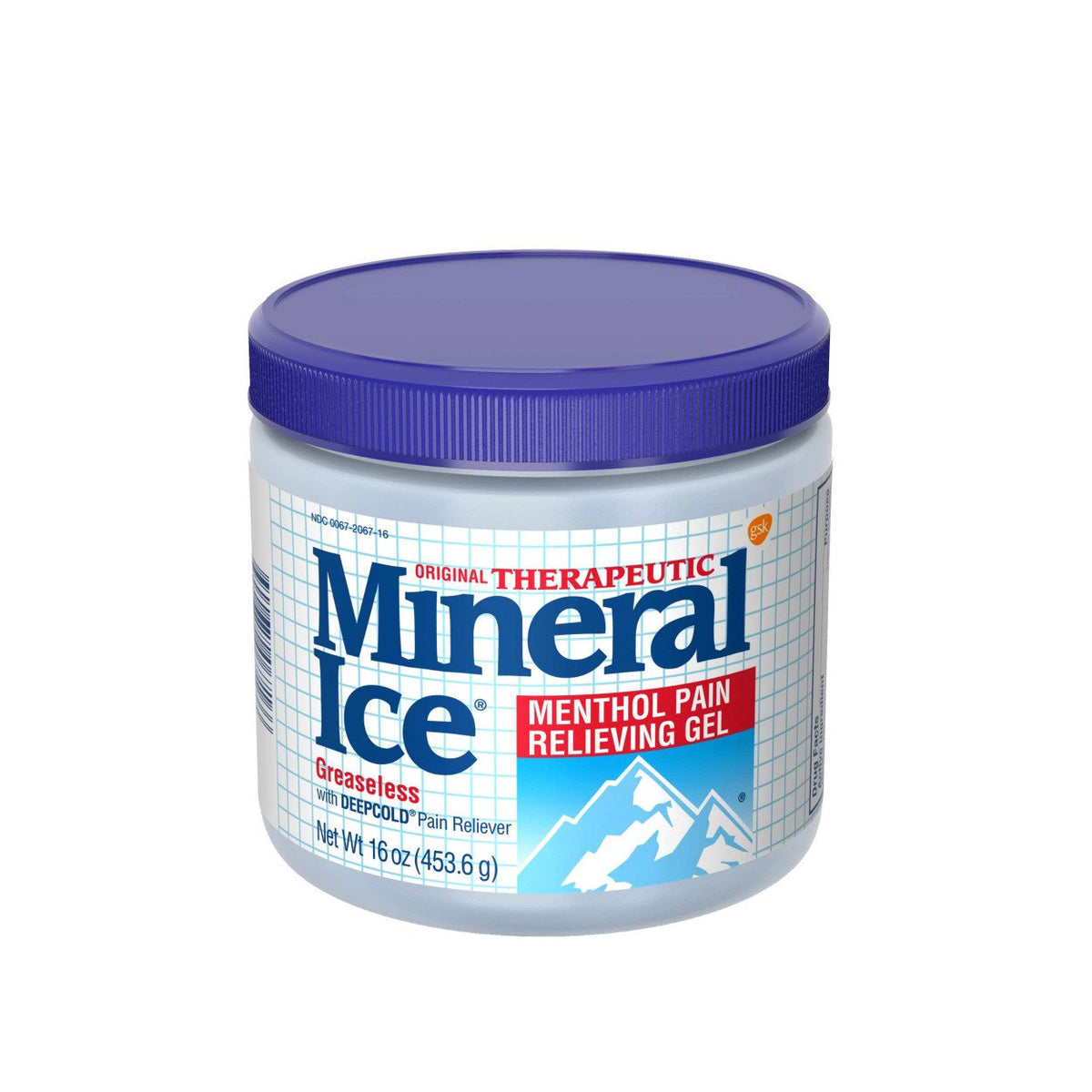 Mineral Ice tarro de 16 onzas con gel frio para alivio temporal de dolores musculares.
