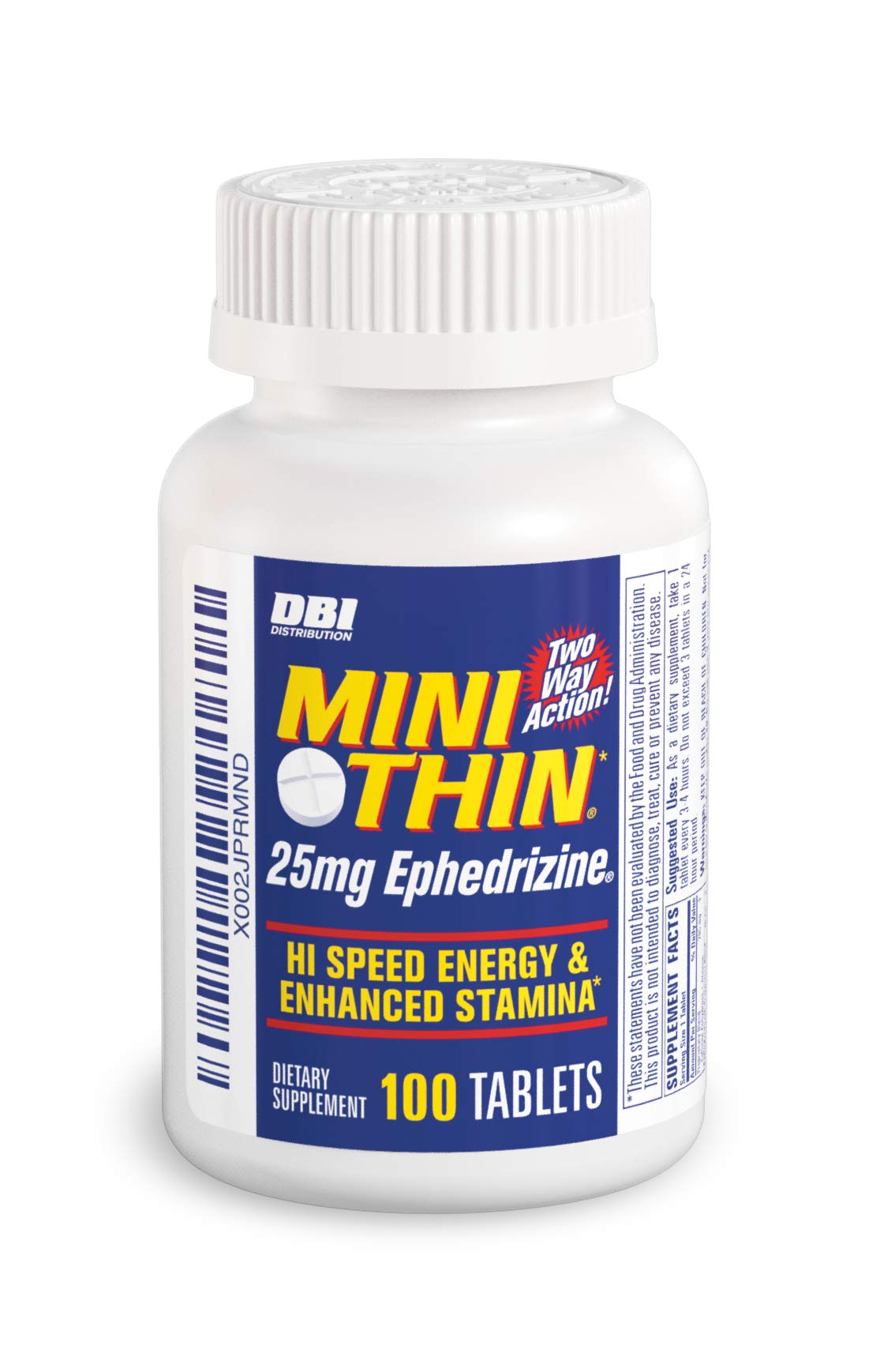 Mini Thin tabletas dos vías sobre botella de 100 unidades para energía sostenida en el día