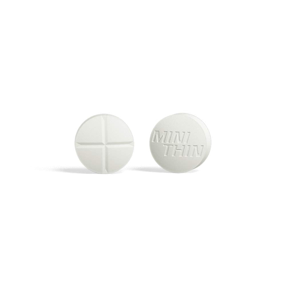Mini Thin tabletas dos vías etiqueta clara que resalta ingredientes clave