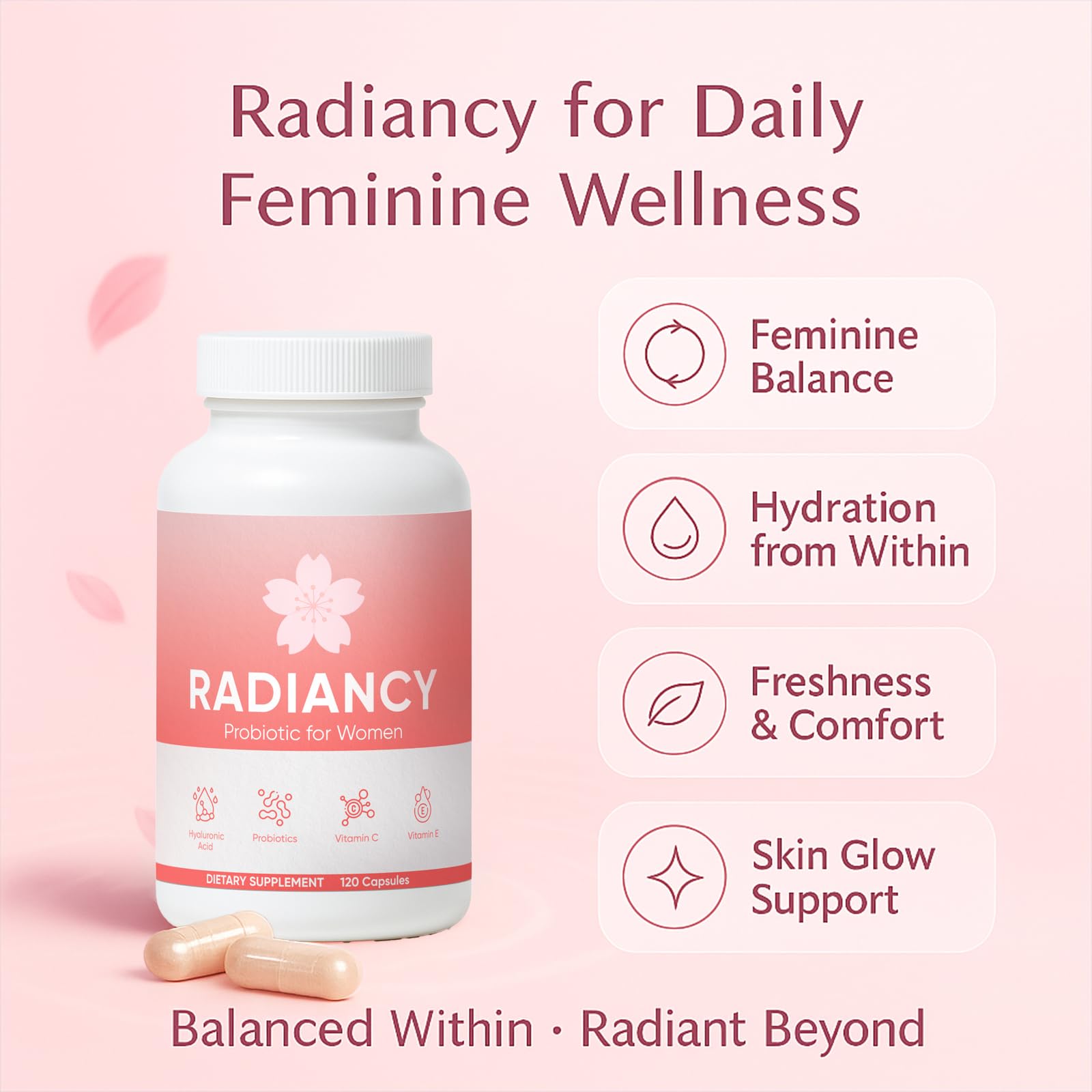 Minyang Radiancy Probiótico etiqueta detallada: lista de ingredientes clave.