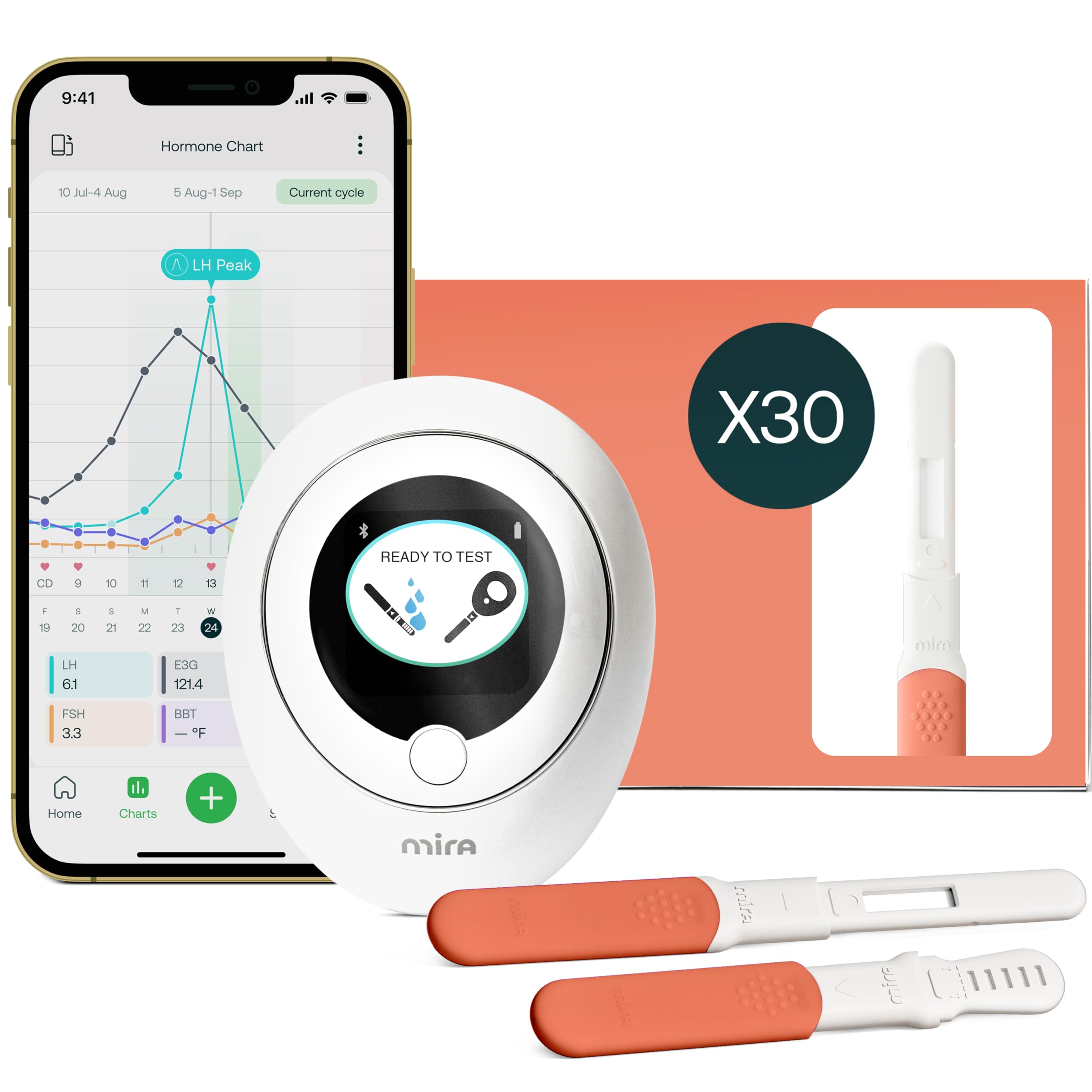 Monitor Mira Ultra4 frontal mostrando resultados para seguimiento hormonal en casa