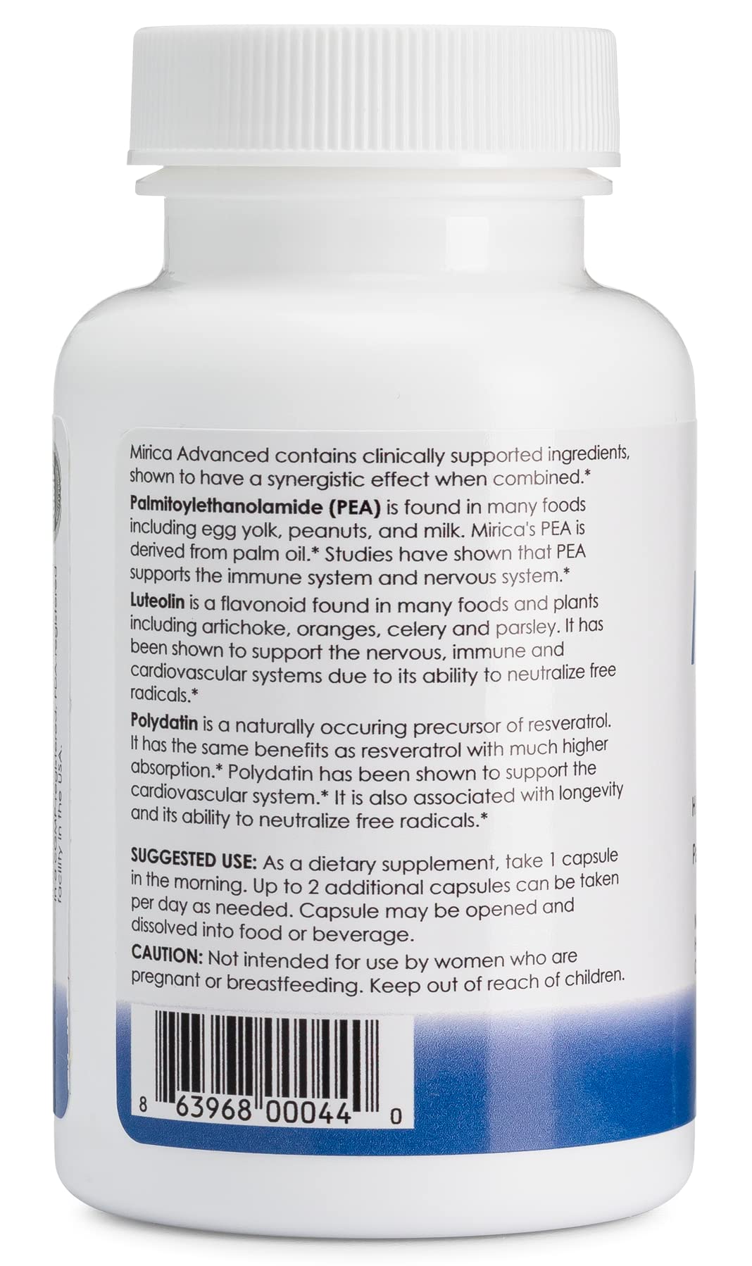 Mirica Avanzado absorción: Levagen+ PEA con LipiSperse para mayor biodisponibilidad.