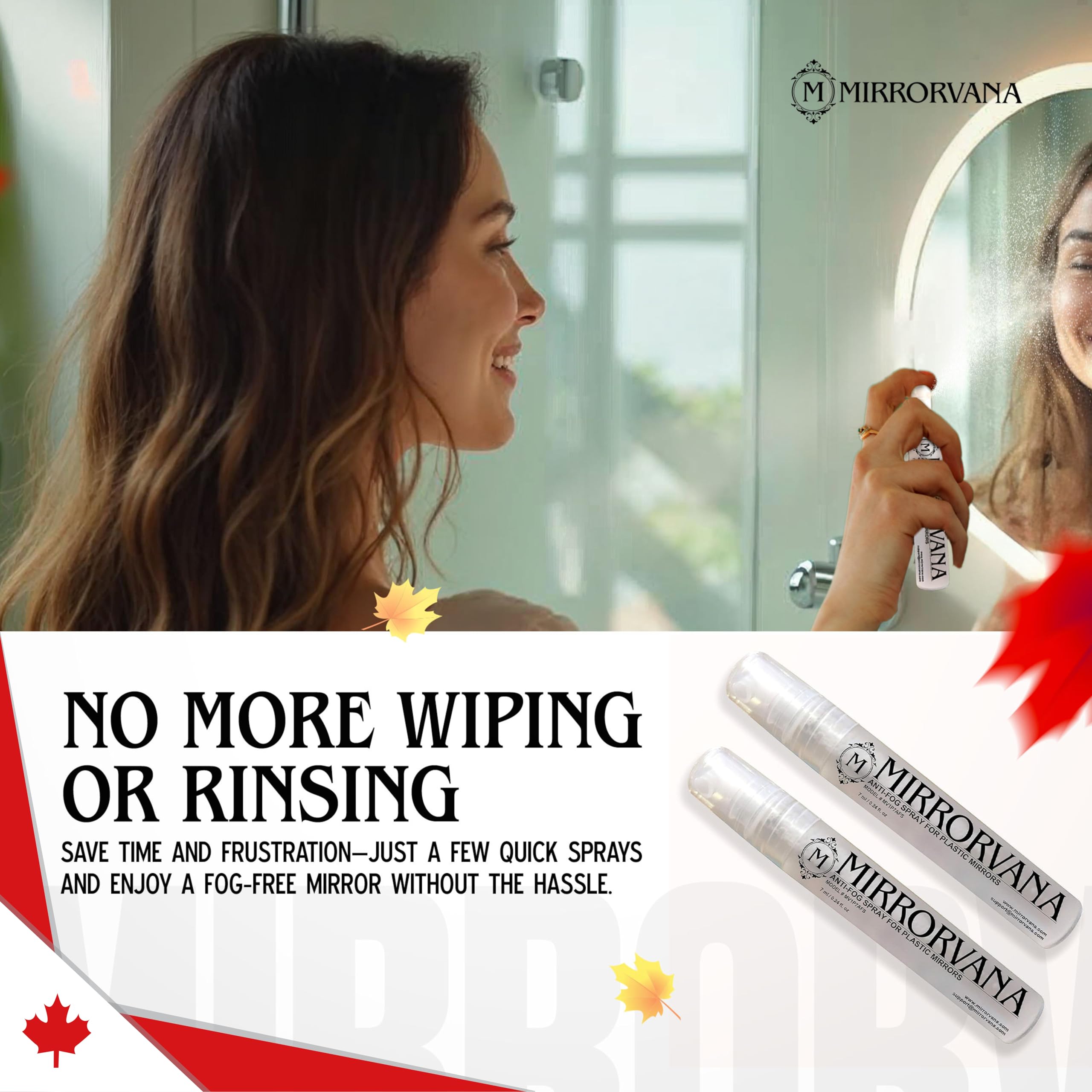 MIRRORVANA envase compacto de 7 ml, ideal para viaje y baño.