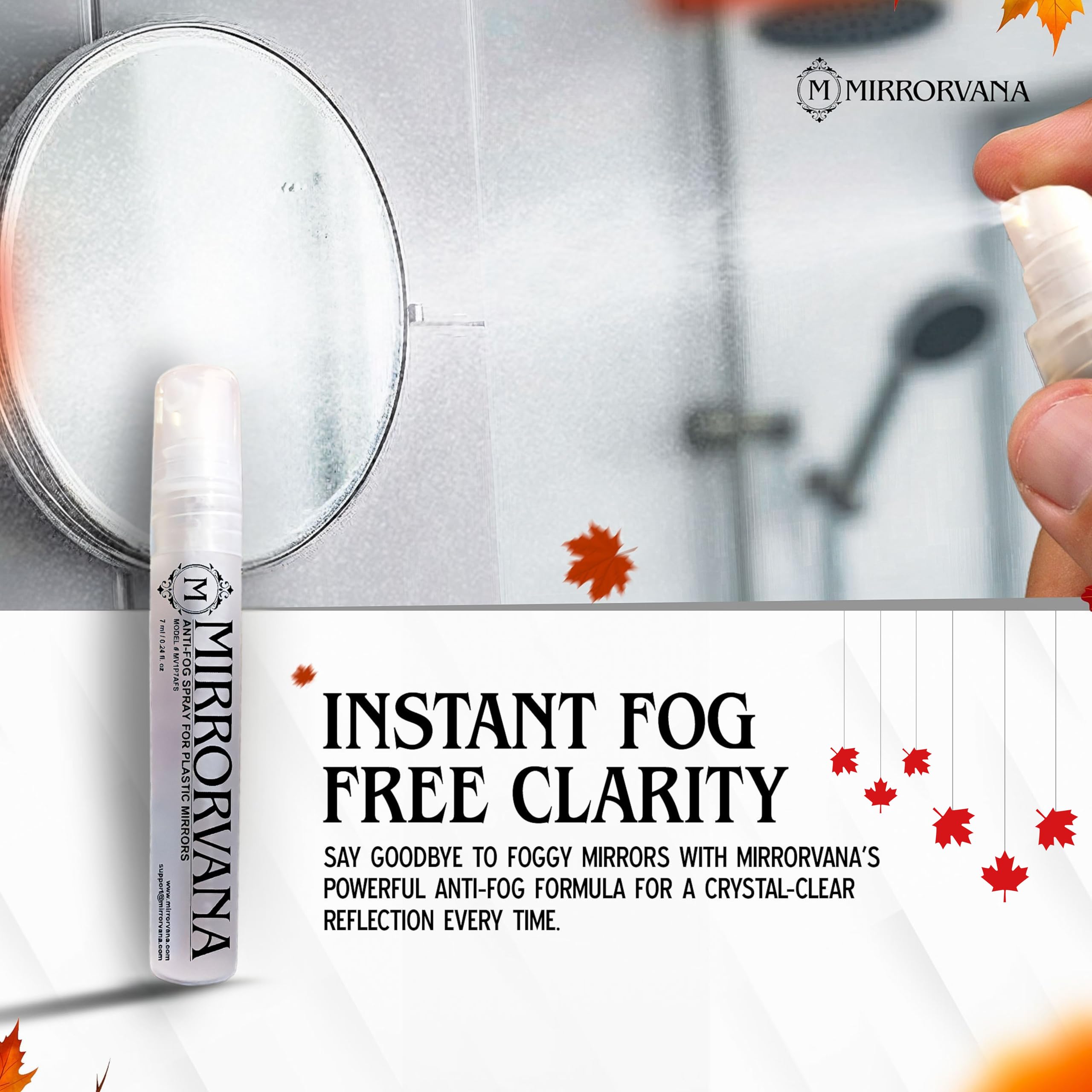 MIRRORVANA aplicación fácil del spray antivaho para recubrimiento del espejo.