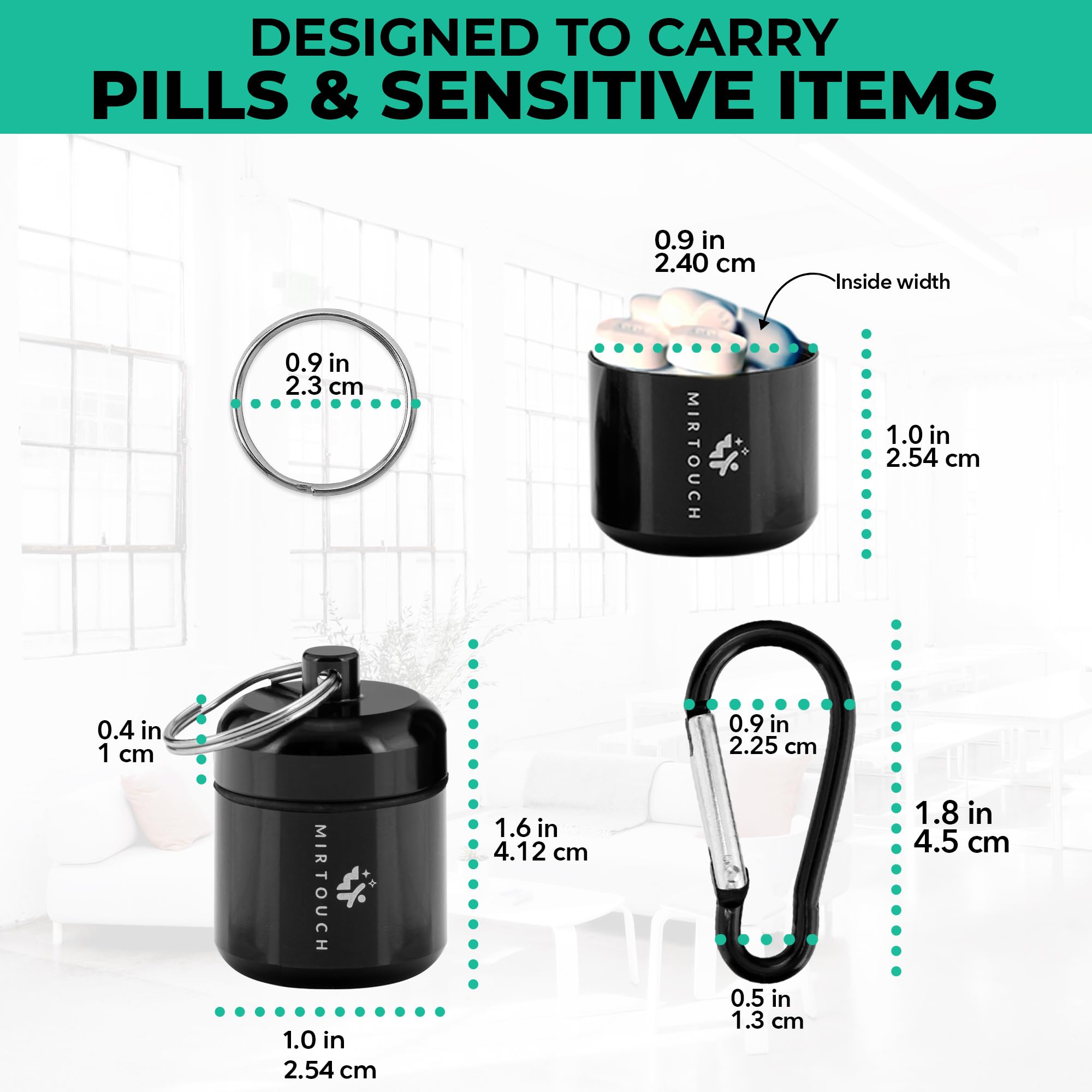MirTouch PillPort carcasa impermeable de aluminio protege pastillas.