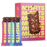 Barra Misfits de variedad, empaque visible, snack práctico para energía diaria.