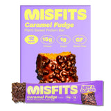Misfits barra vegana con centro caramelo cremoso, tentempié proteico indulgente.