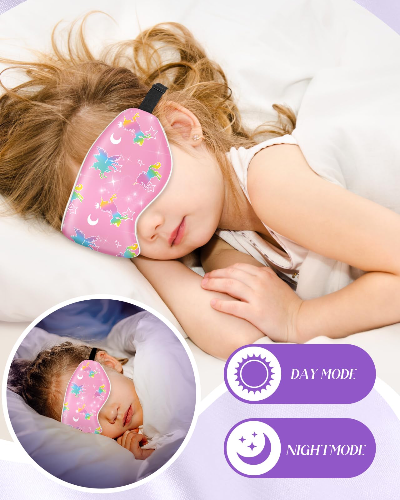 Miss Adola mascarilla seda para niños durmiendo, bloquea la luz para dormir mejor.