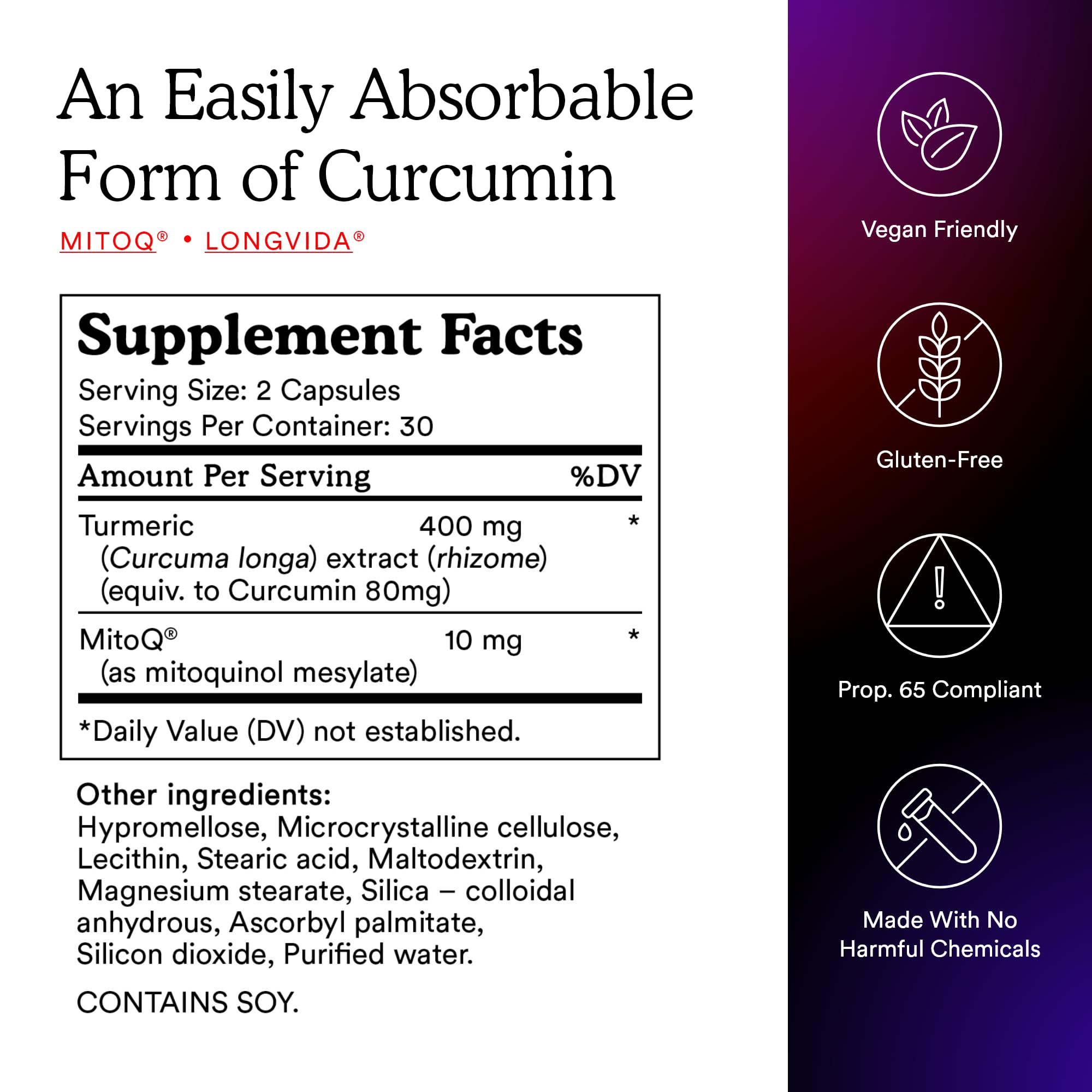 Usuario tomando cápsulas MitoQ Curcumin Longvida para apoyo diario.