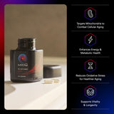 MitoQ Pure: cápsulas en frasco para suplementación diaria y energía sostenida.