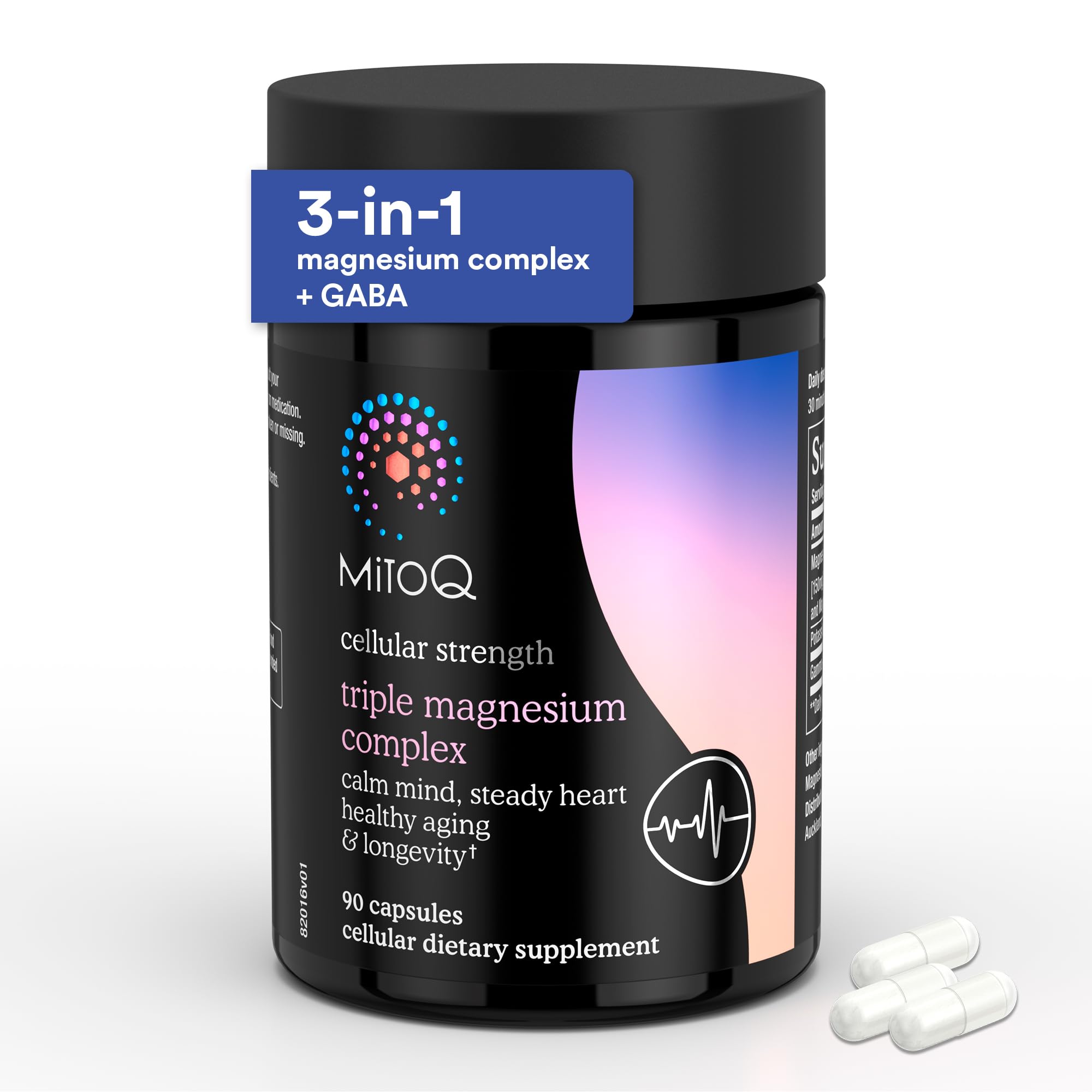 Cápsulas de MitoQ Triple Magnesium para ingesta diaria y alta absorción.