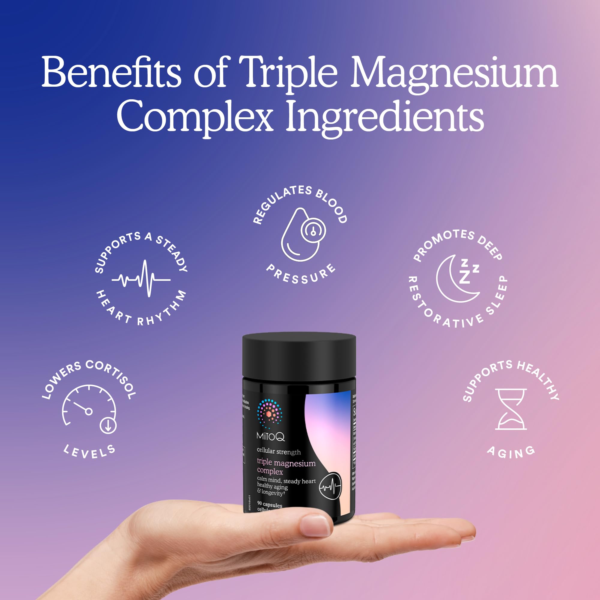 Cápsulas con GABA de MitoQ Triple Magnesium para relajación.