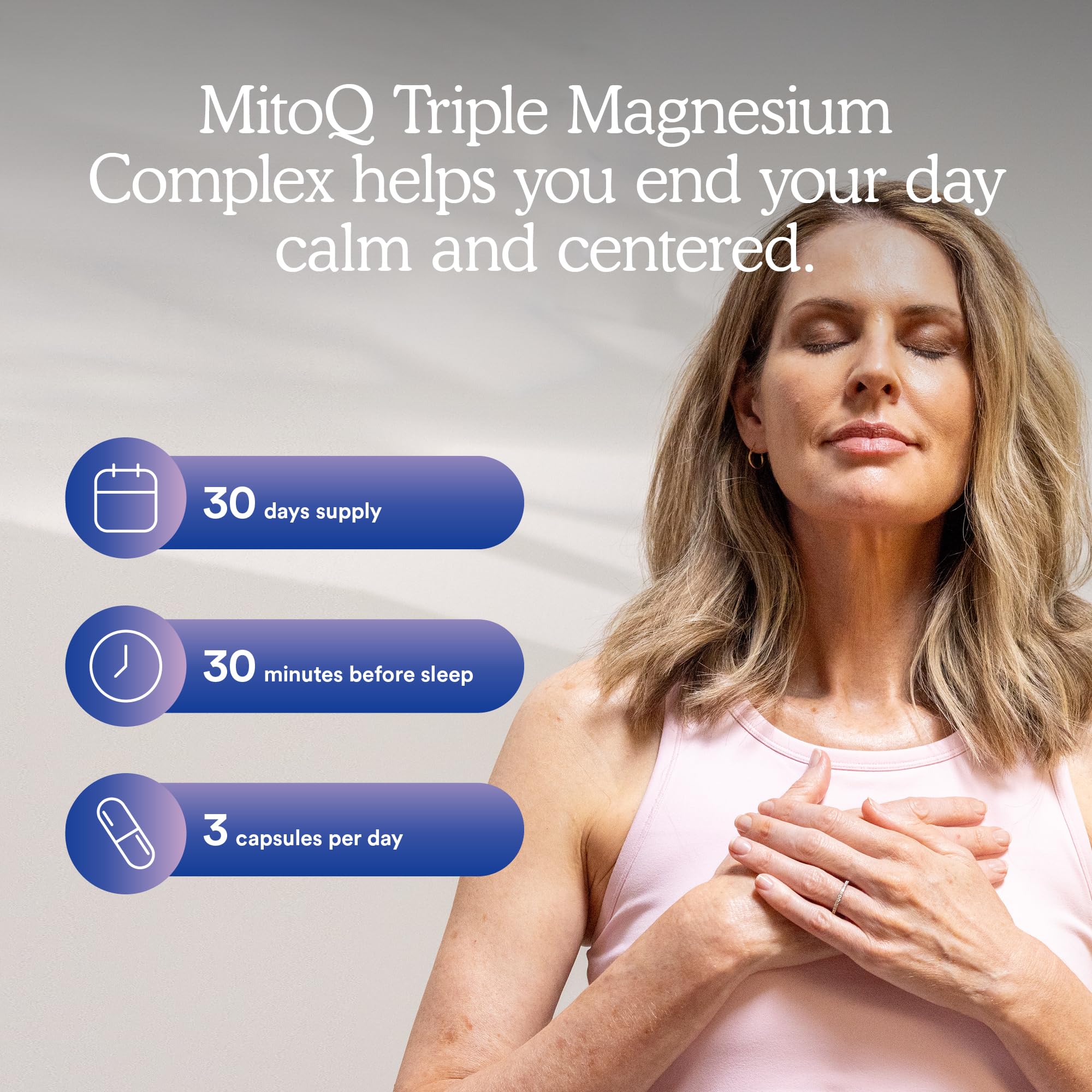 Sueño profundo con MitoQ Triple Magnesium para descanso reparador.