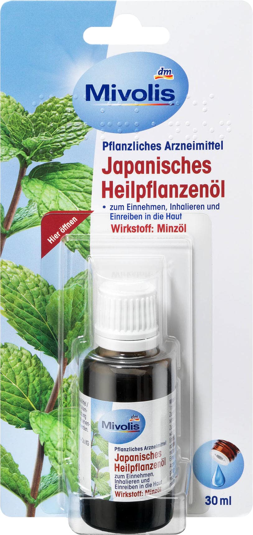 Mivolis Aceite de hierbas japonés de menta, botella de 30 ml para múltiples usos.