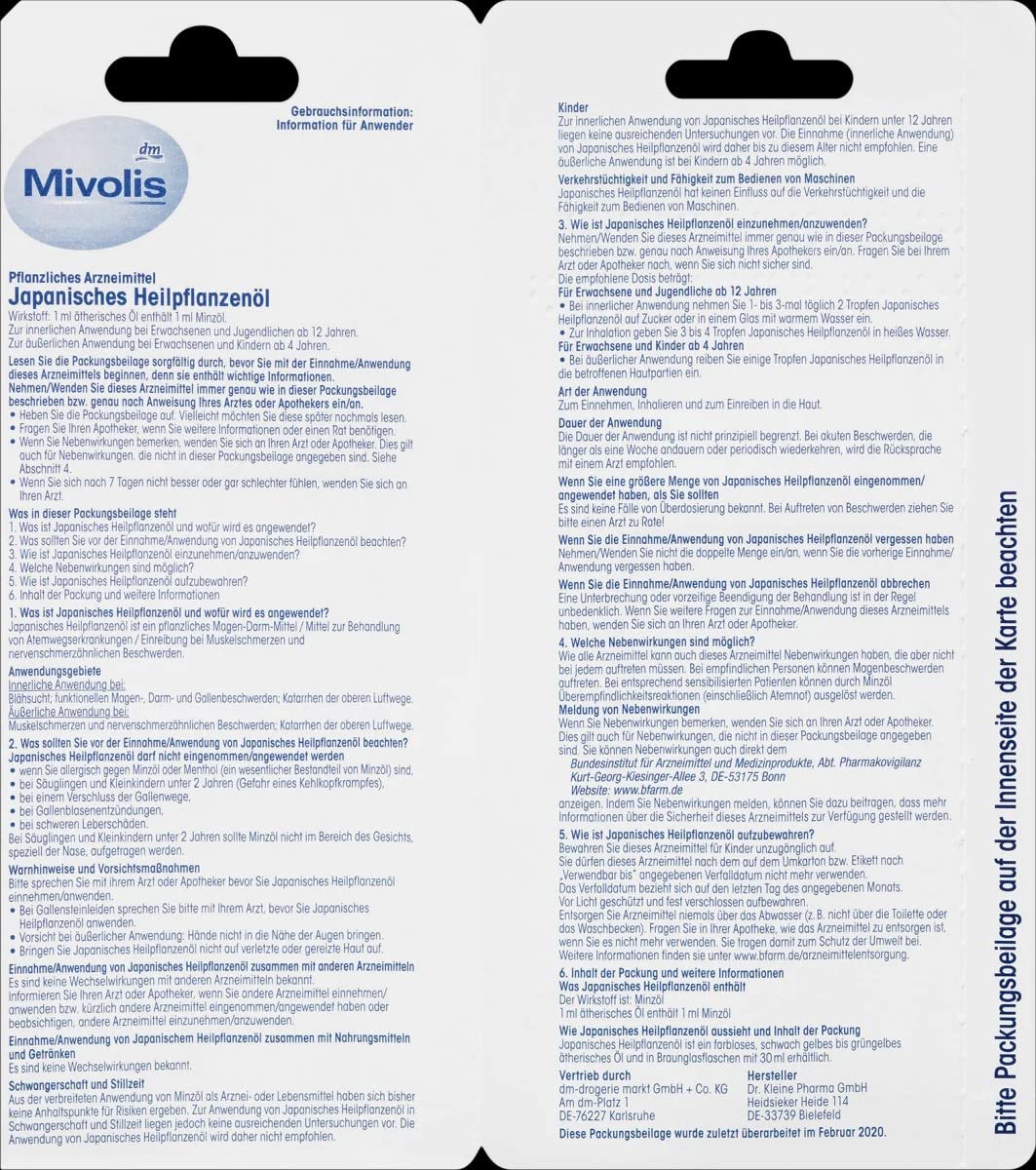 Mivolis Aceite de menta japonesa para uso externo, masaje en piel.