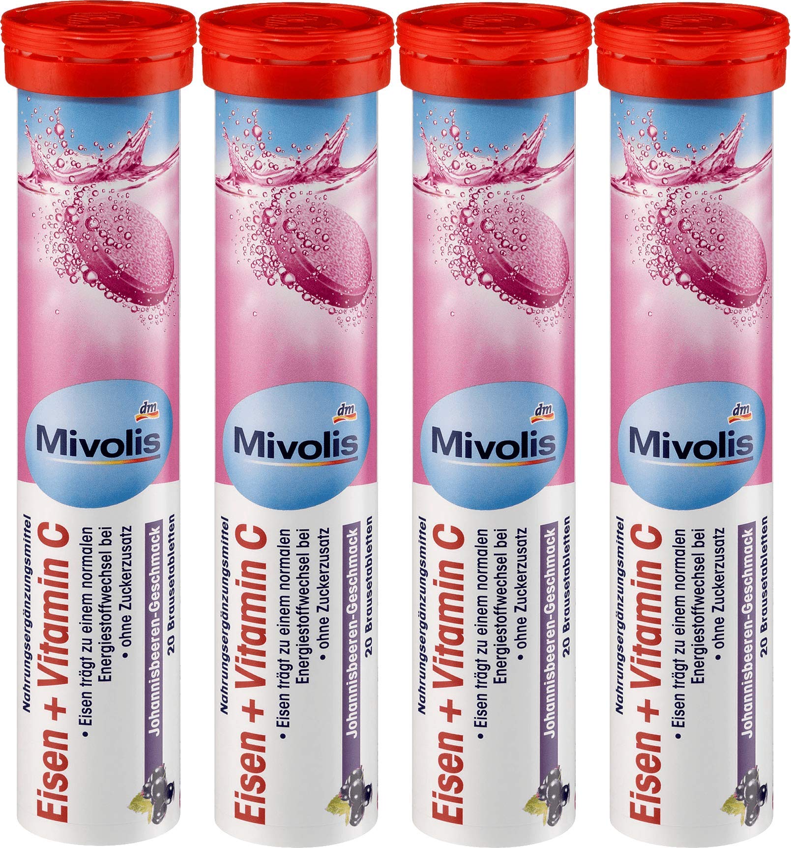 Tabletas efervescentes Mivolis con hierro y vitamina C, apoyo a la energía diaria.