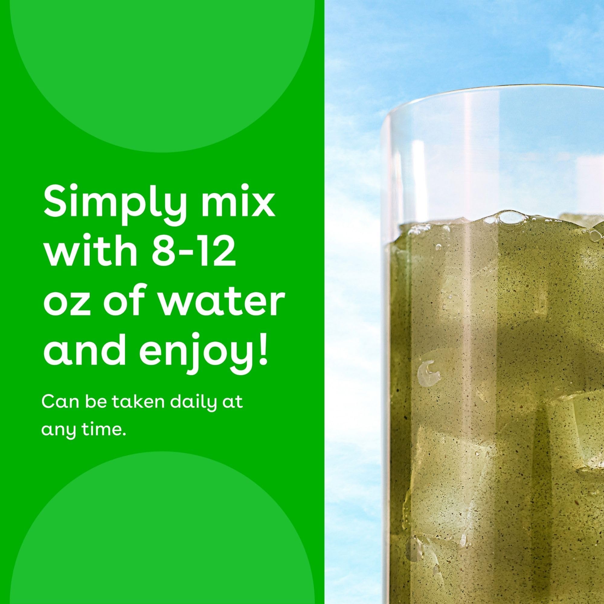 Dosis diaria MIXHERS Greens fácil de incorporar en batidos u otras bebidas.