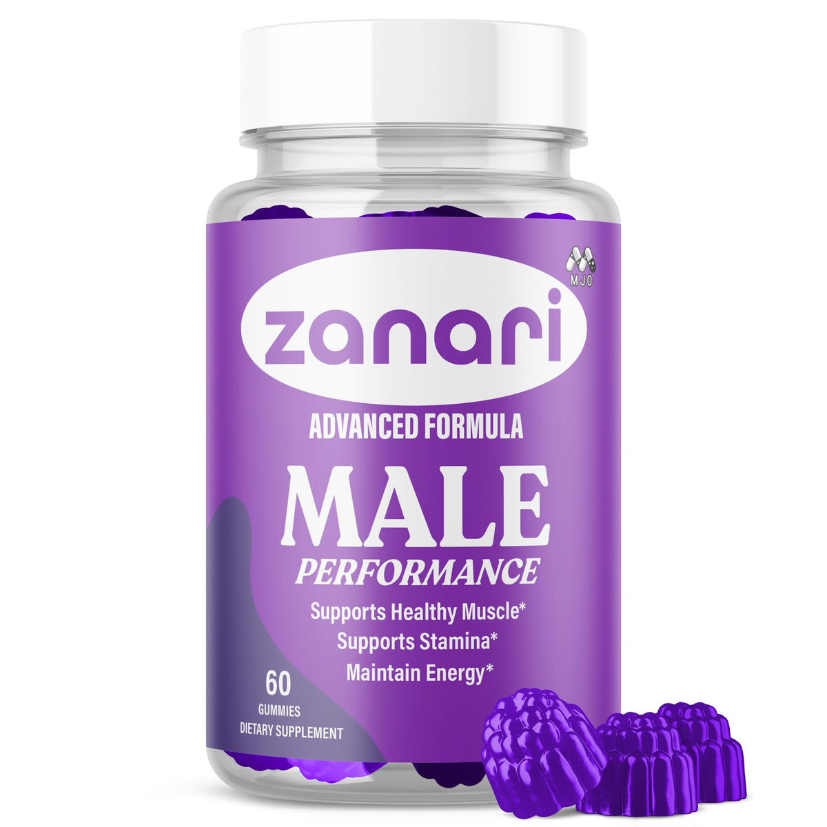 MJO Zanari gomitas: presentación de botella para un estilo de vida activo.