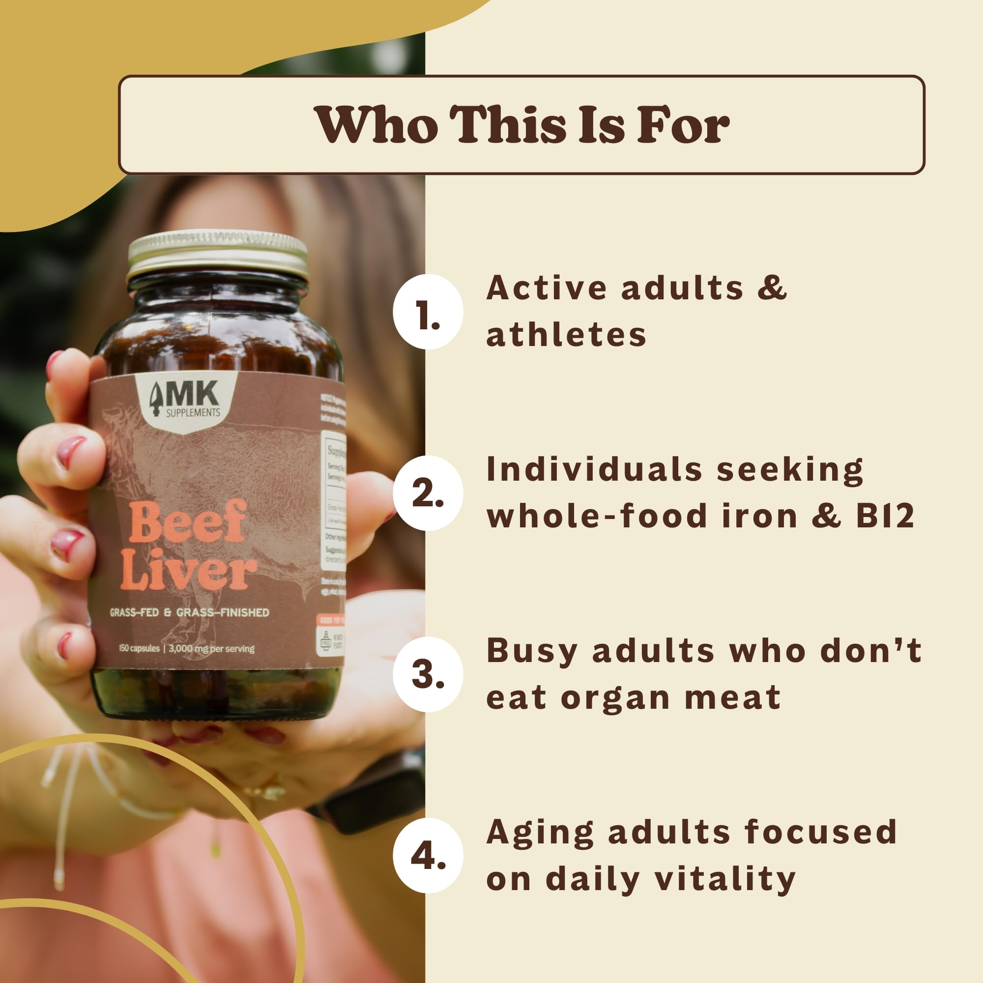 Apoya energía y digestión con hígado de res pastura MK Supplements