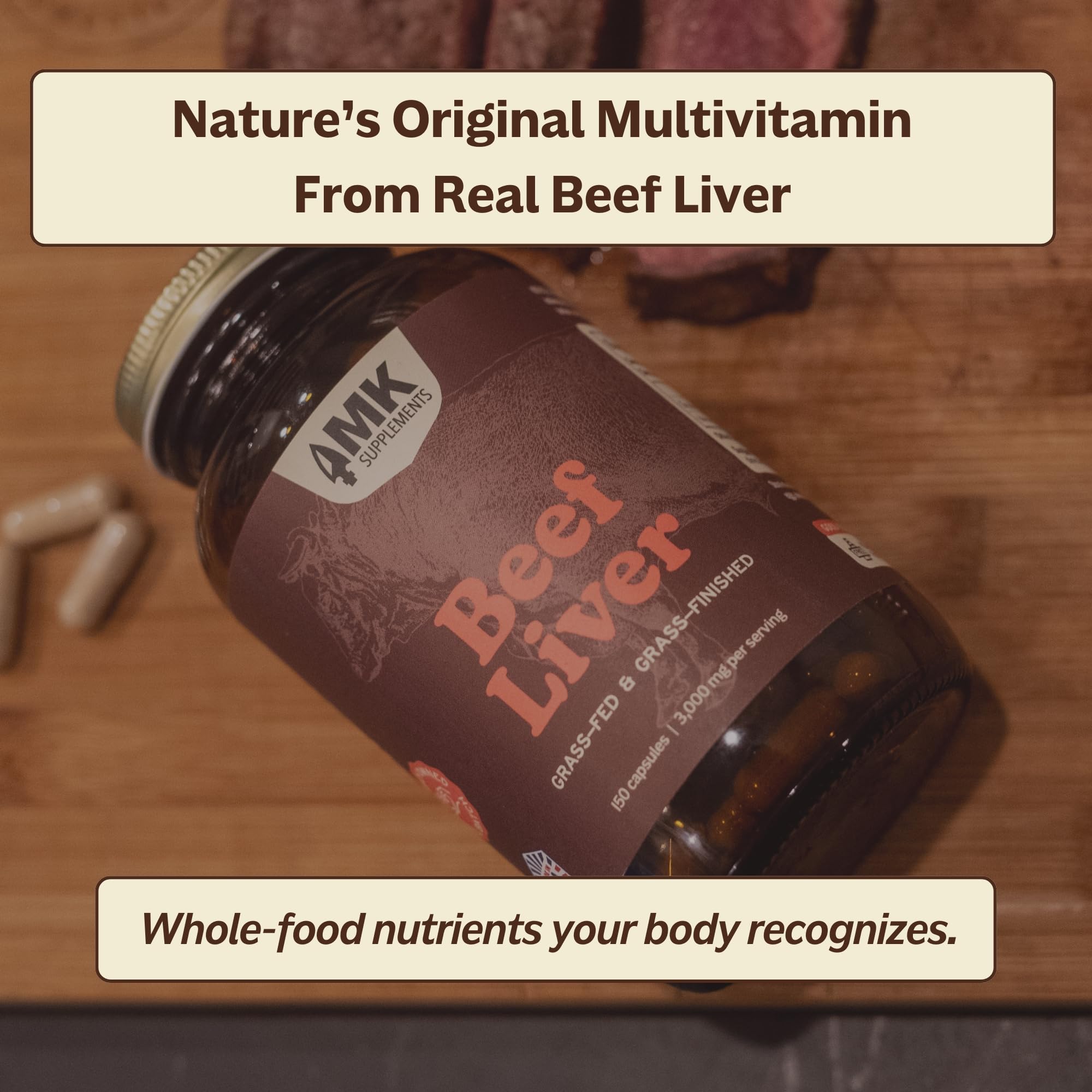 Cápsulas de hígado de res pastura MK Supplements para uso diario