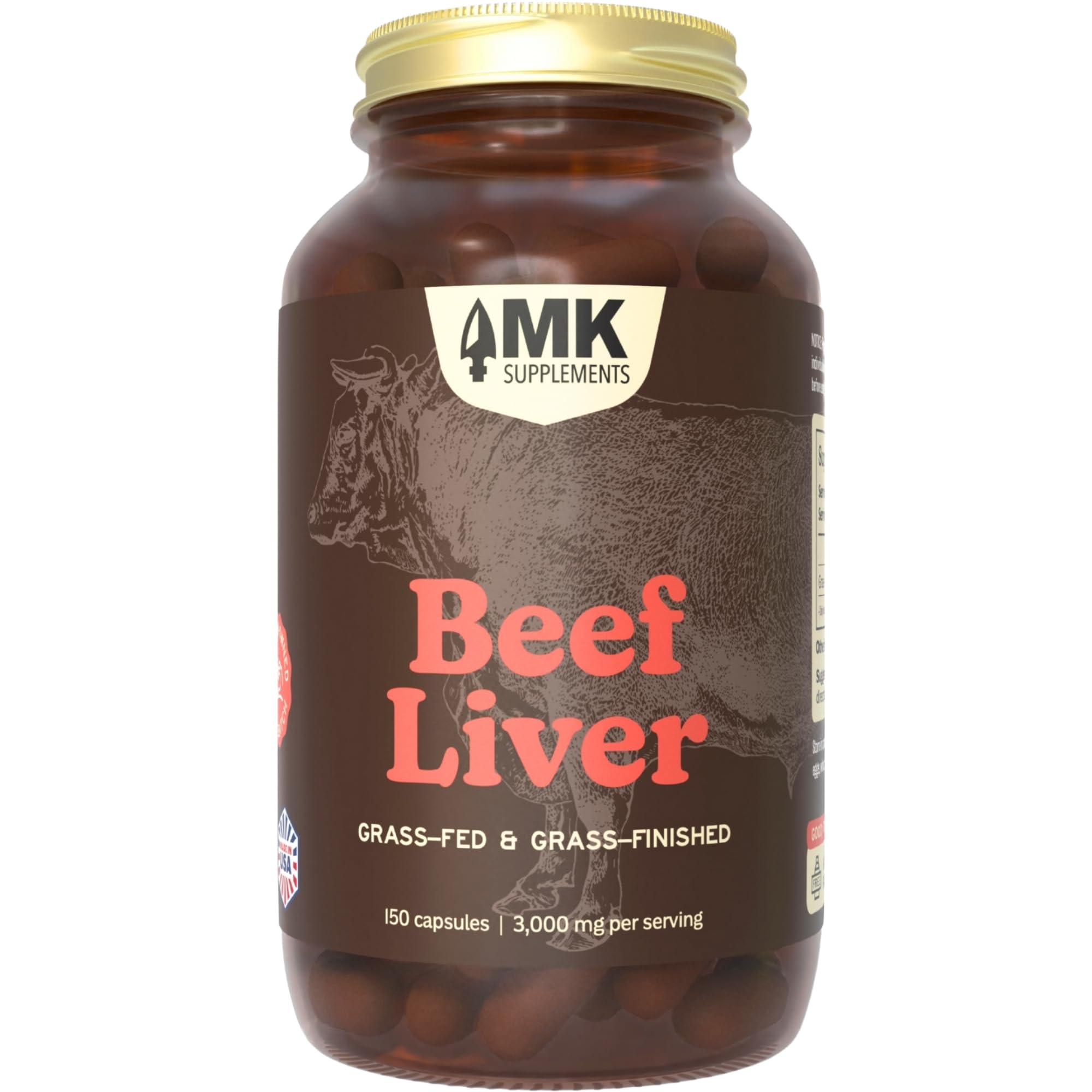 MK Supplements hígado de res pastura liofilizado, fuente natural de hierro y B12 para energía
