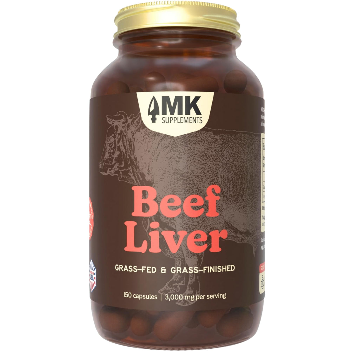 MK Supplements hígado de res pastura liofilizado, fuente natural de hierro y B12 para energía