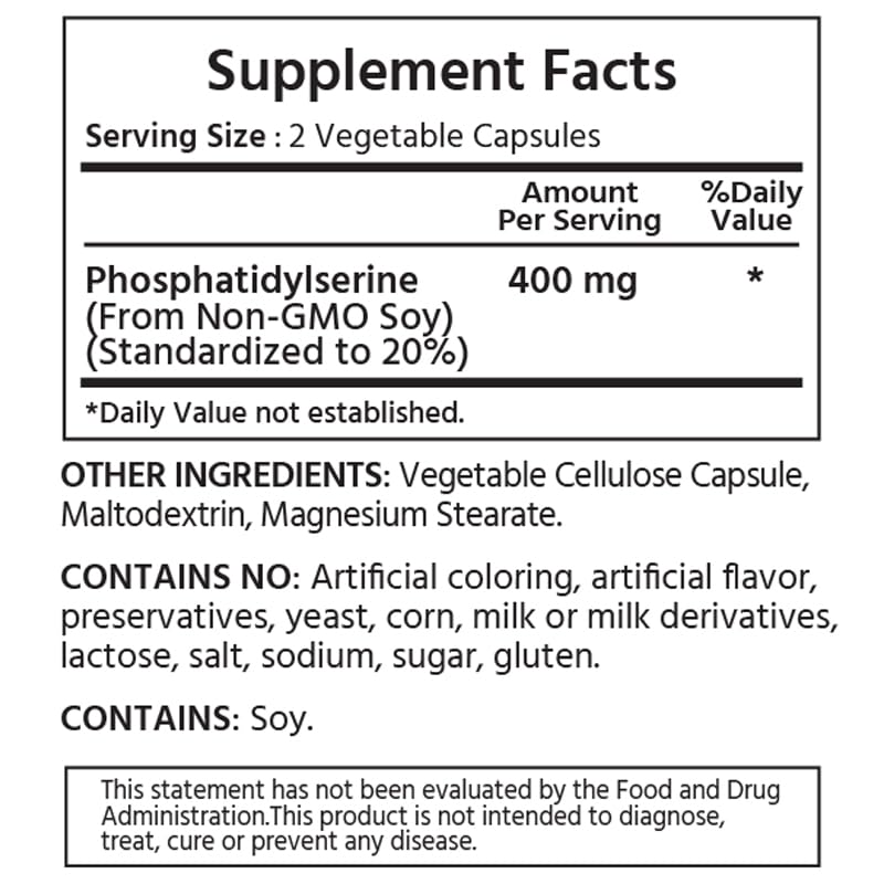 Cápsulas vegetales ML Naturals fosfatidilserina 400 mg para absorción rápida