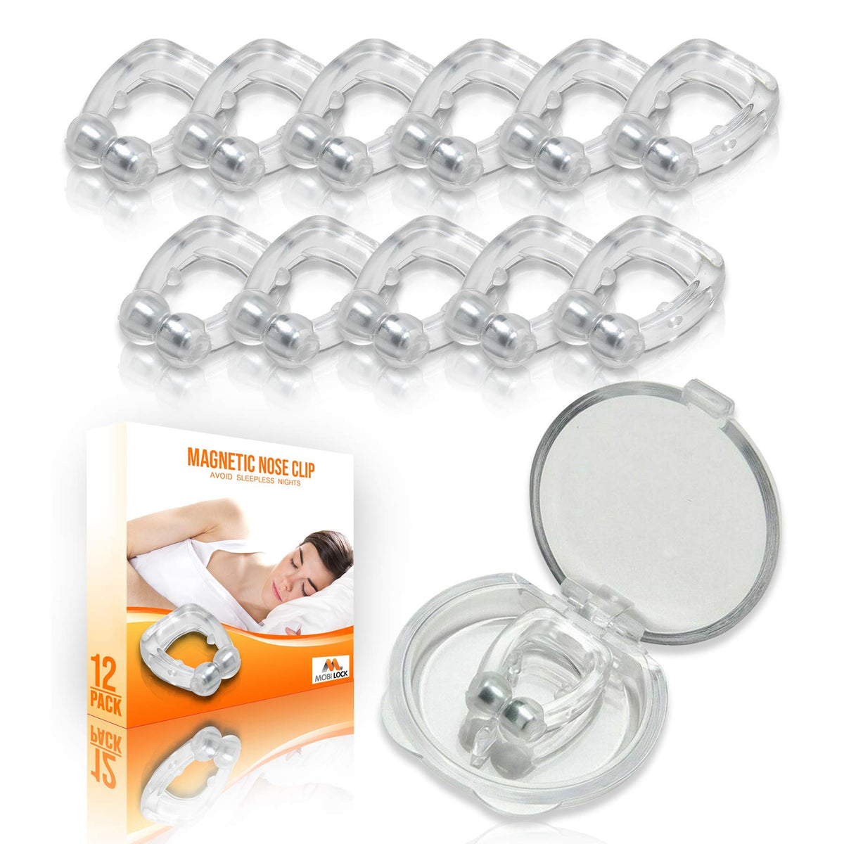 Clip nasal magnético Mobi Lock en paquete de 12 para noches tranquilas