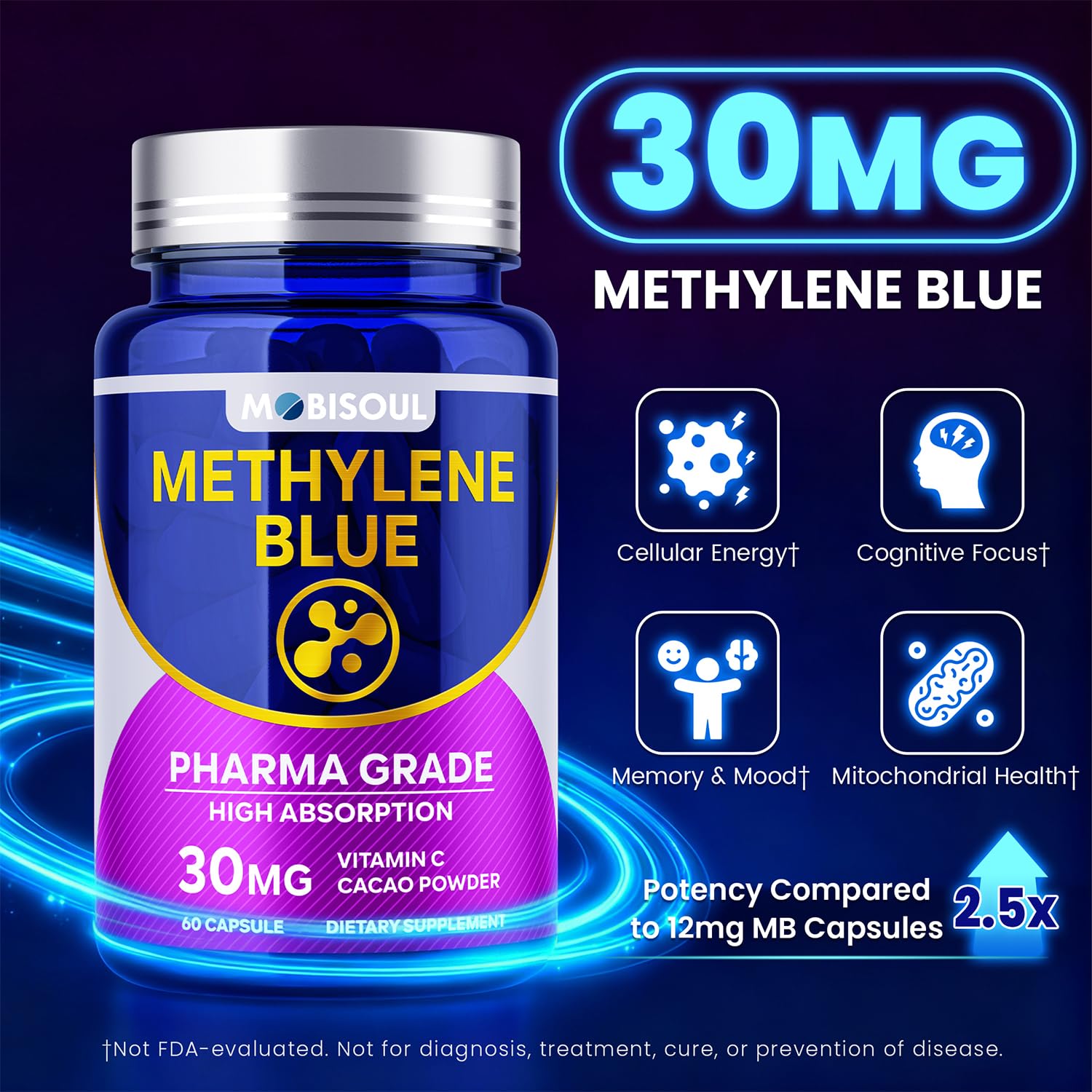 Mobisoul metileno azul cápsulas 30 mg con etiqueta clara