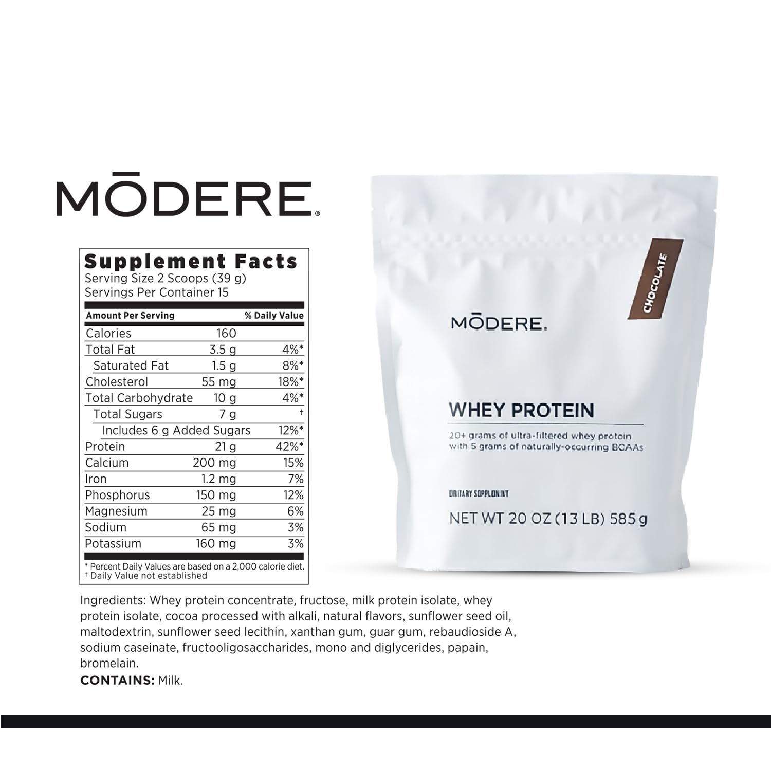 Modere Pure proteina de suero chocolate batido rapido y cremoso