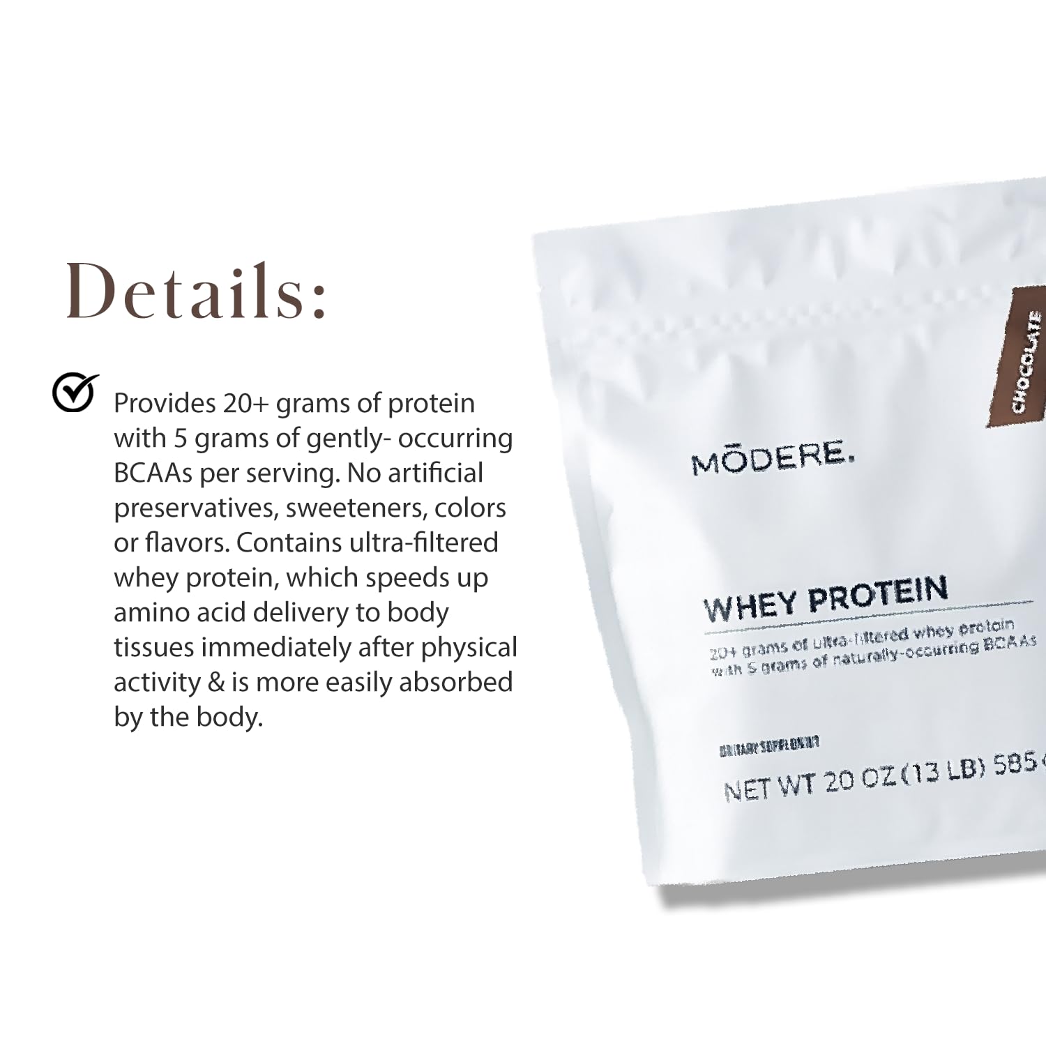 Modere Pure proteina de suero chocolate uso diario en casa u oficina