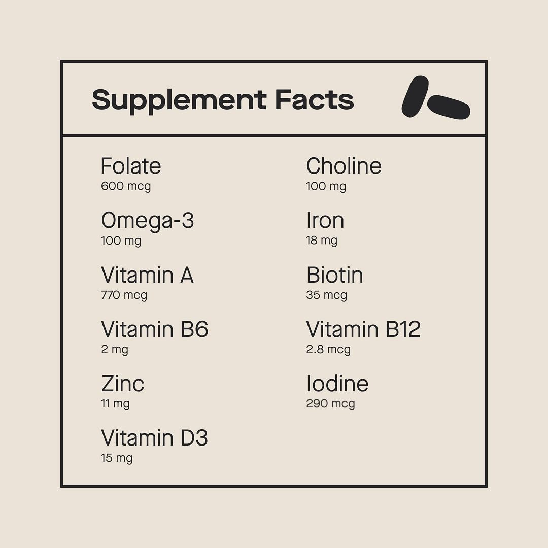 Modern Fertility Prenatal Multivitamin en pastillas: 12 nutrientes clave para la salud materna.