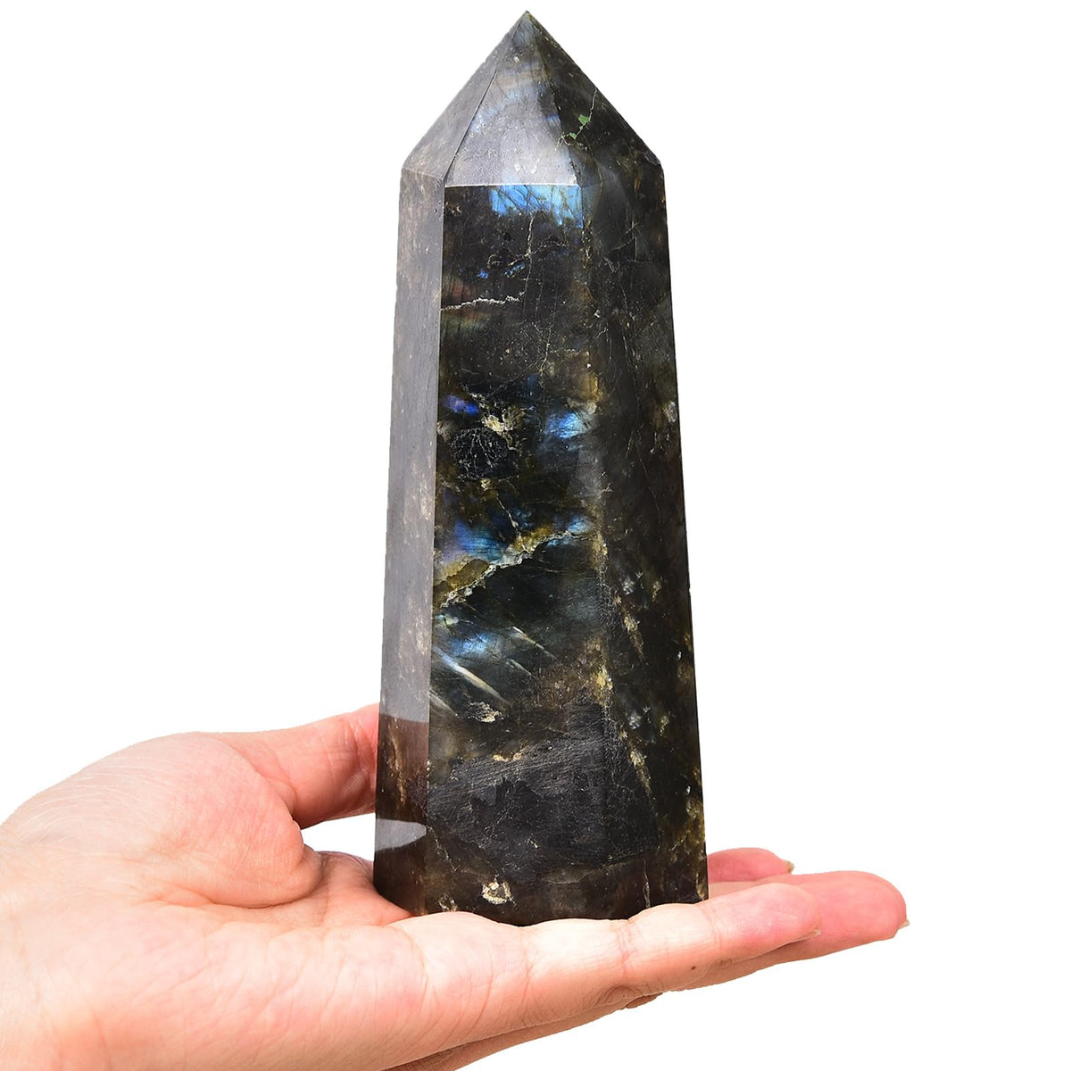 MOGEMT Labradorita: torre cristal grande, guía energética para meditación y equilibrio emocional.