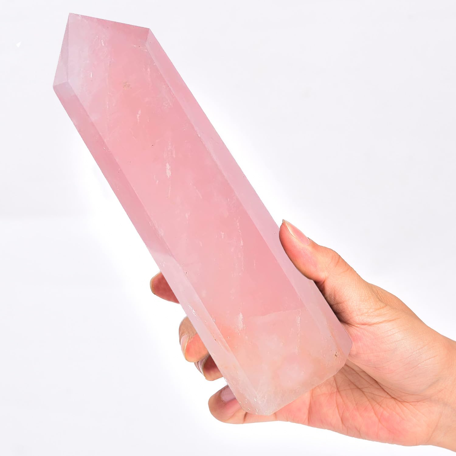 MOGEMT Obelisco de Cuarzo Rosa Grande para meditación y equilibrio emocional.