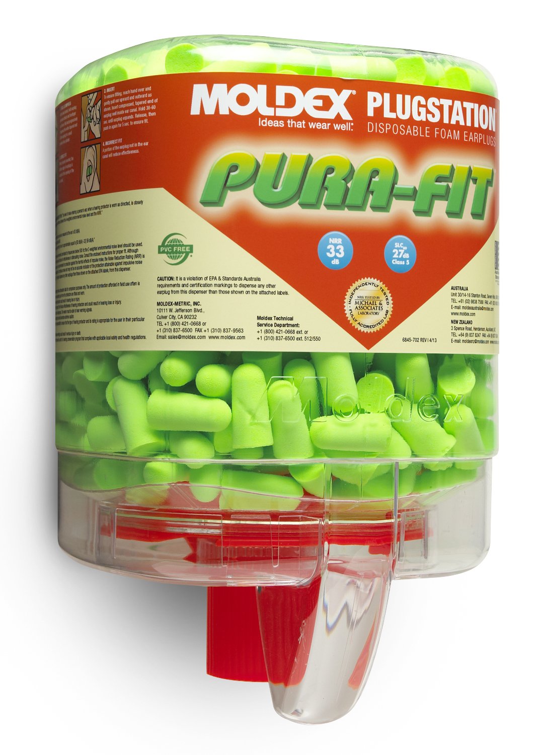 Tapones Moldex Pura-Fit de largo para oídos, protección NRR 33 y uso prolongado
