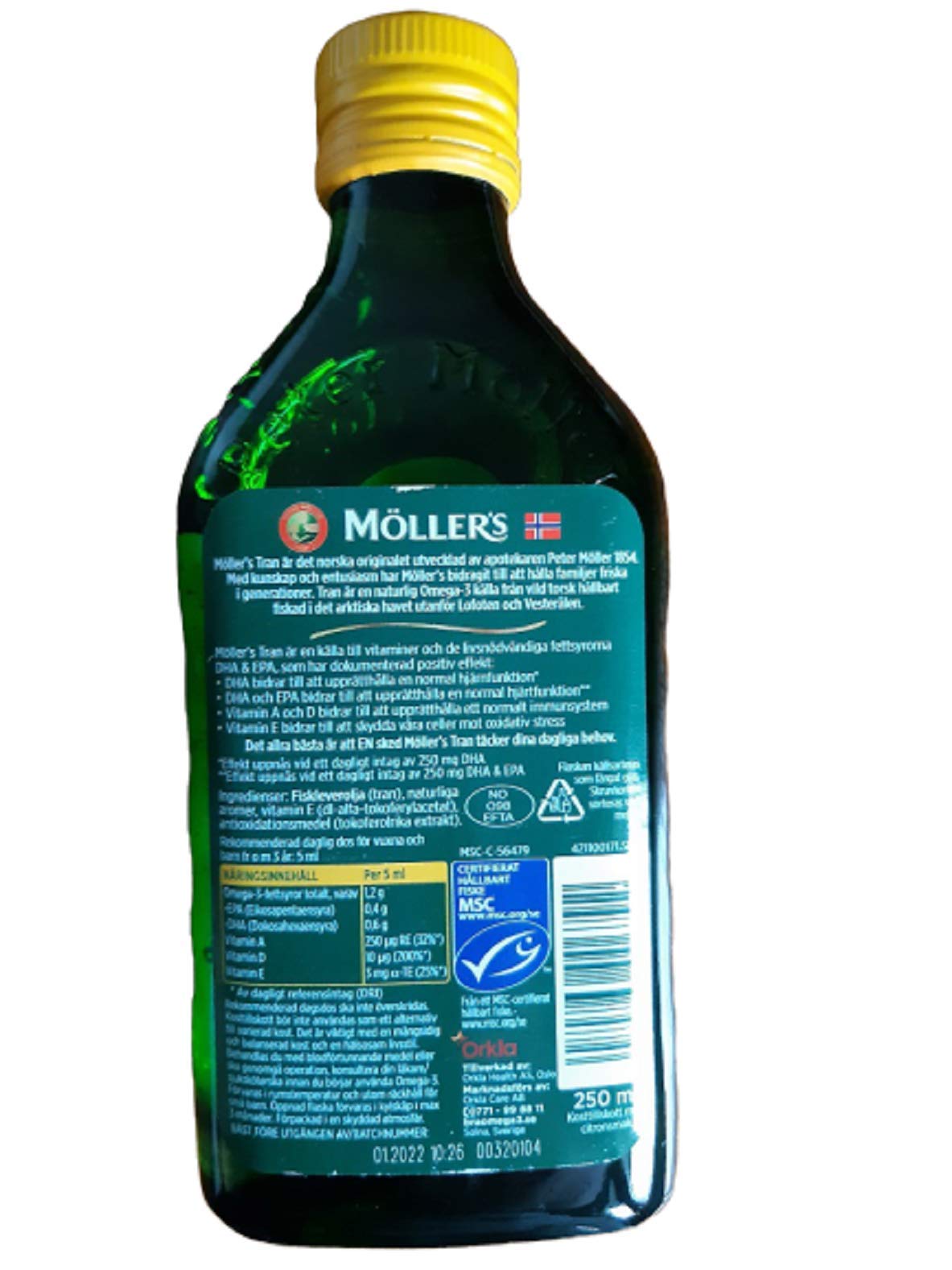 MÖLLER'S Tran de Bacalao, almacenamiento en refrigeración mantiene frescura y sabor limón.