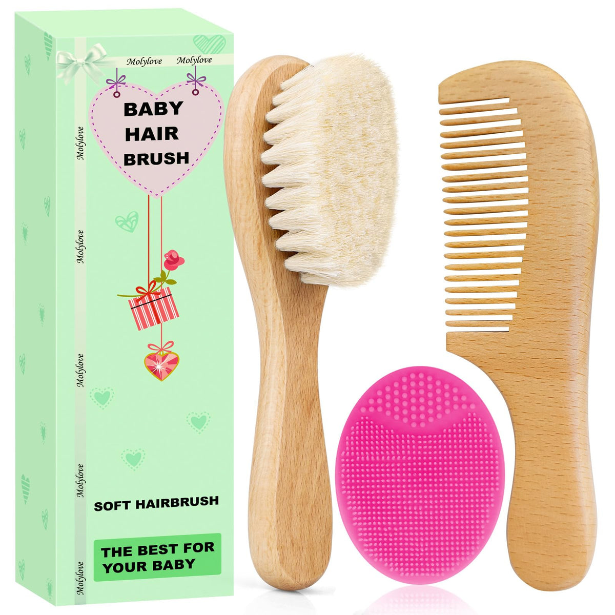 Molylove brocha pelo de cabra para bebé suave y calmante
