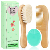 Molylove cepillo para bebé con mango de madera, suave para el cuero cabelludo sensible