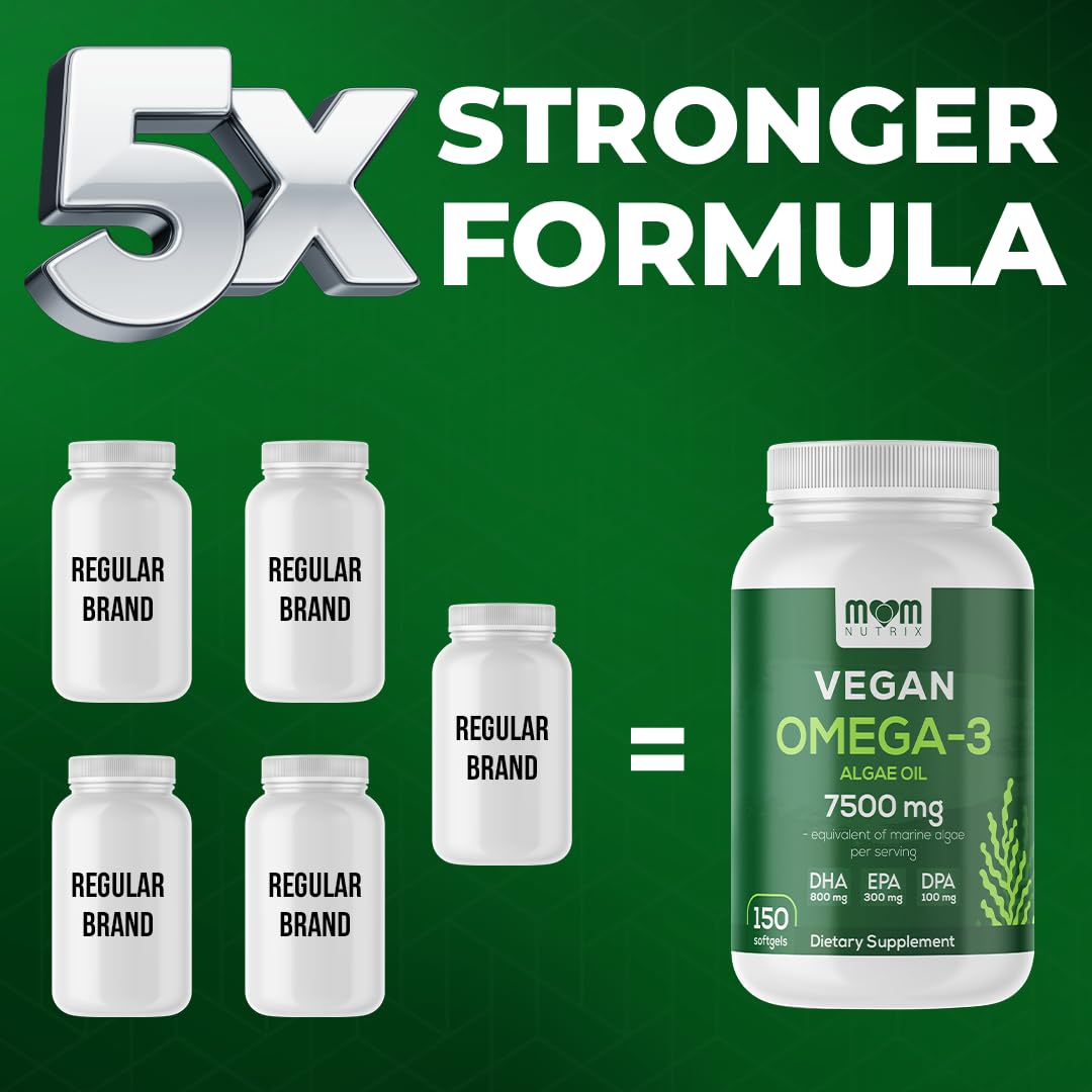 MOM NUTRIX omega-3 alga DHA-EPA-DPA, alto contenido para cada dosis.