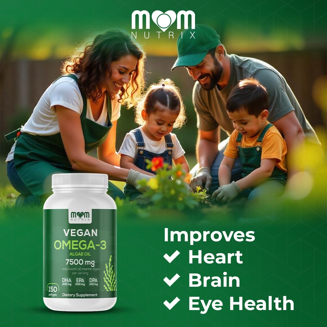 MOM NUTRIX omega-3 alga etiqueta orgánica, certificado y sostenible.