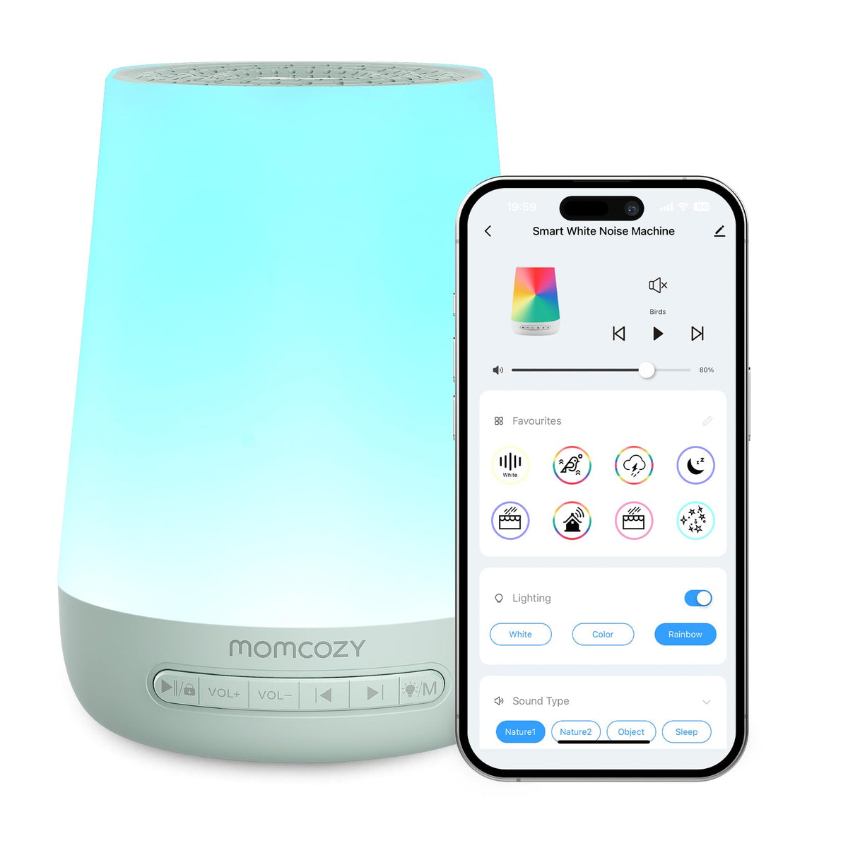 Momcozy: bebé durmiendo con sonido relajante para dormir mejor.