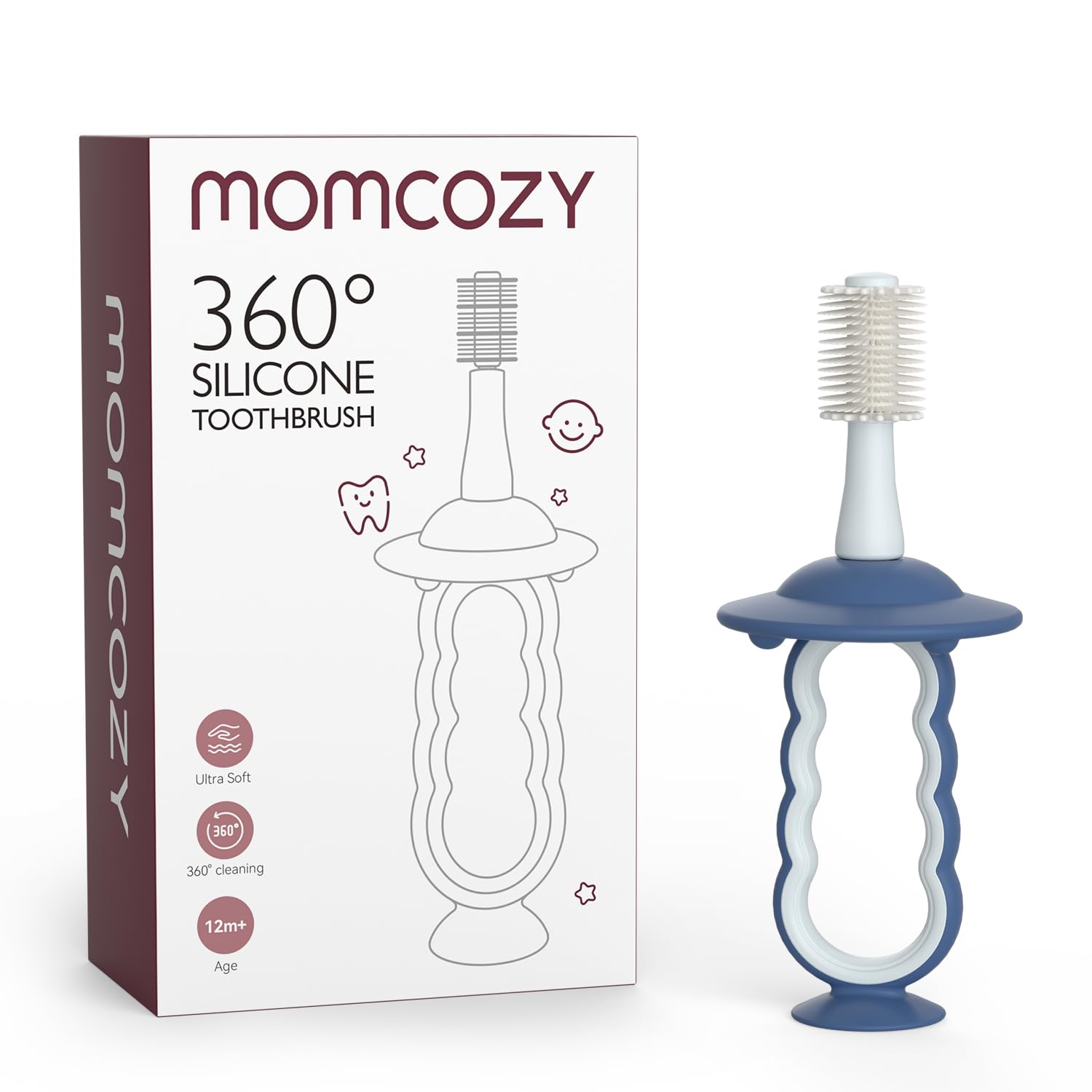 Momcozy cepillo bebé con cabezal 360 grados para una limpieza suave de encías.